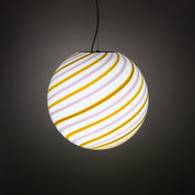 Lampada a sospensione Candy a sfera in vetro di Murano "Love & Senape" spirale rosa e gialla D40