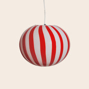 Lampada a sospensione Candy ovale in vetro di Murano rossa e bianca dritta D40