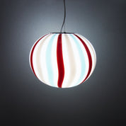 Lampada a sospensione Candy ovale in vetro di Murano "Riviera", Bordeaux, Grigio e Acquamarina D40