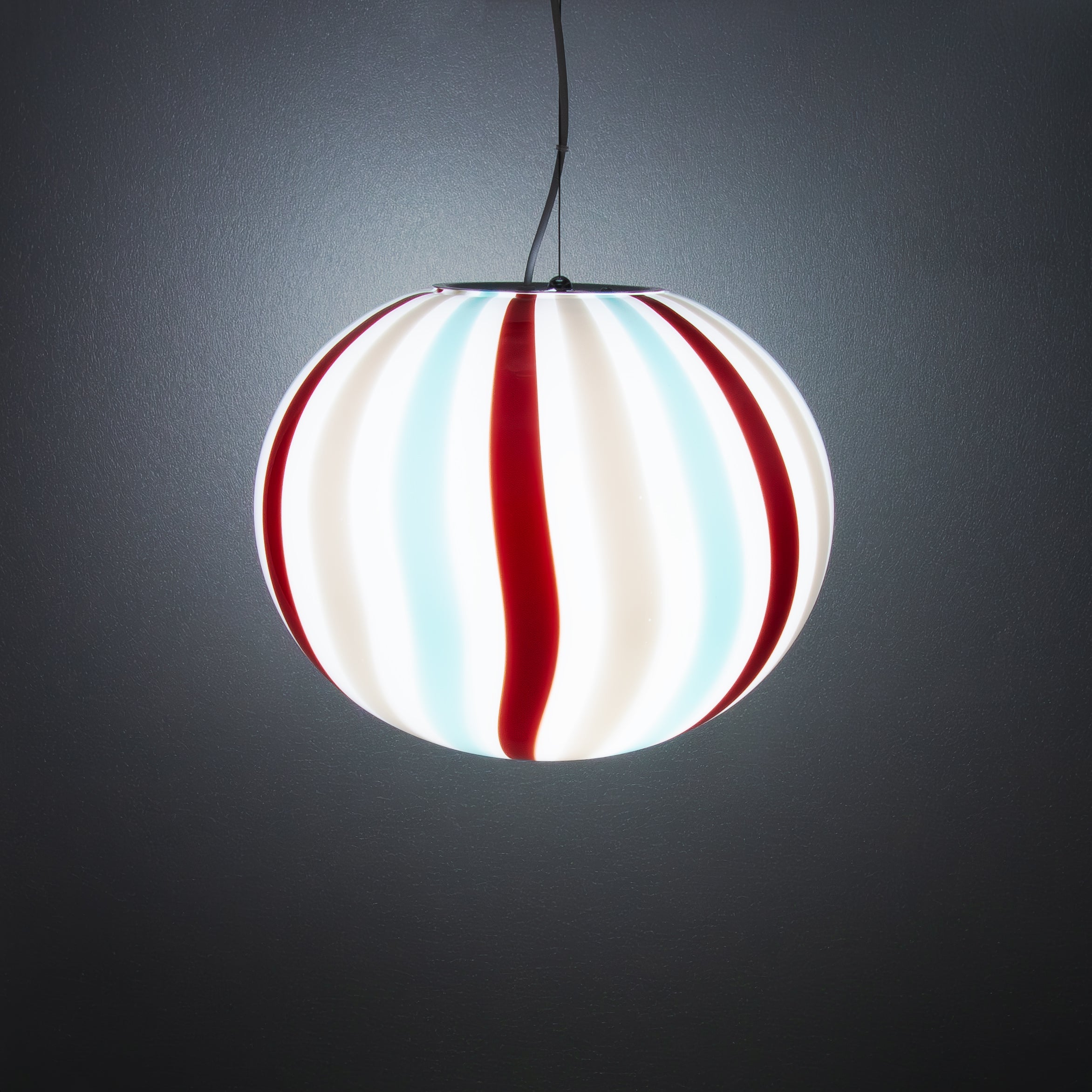 Lampada a sospensione Candy ovale in vetro di Murano "Riviera", Bordeaux, Grigio e Acquamarina D40