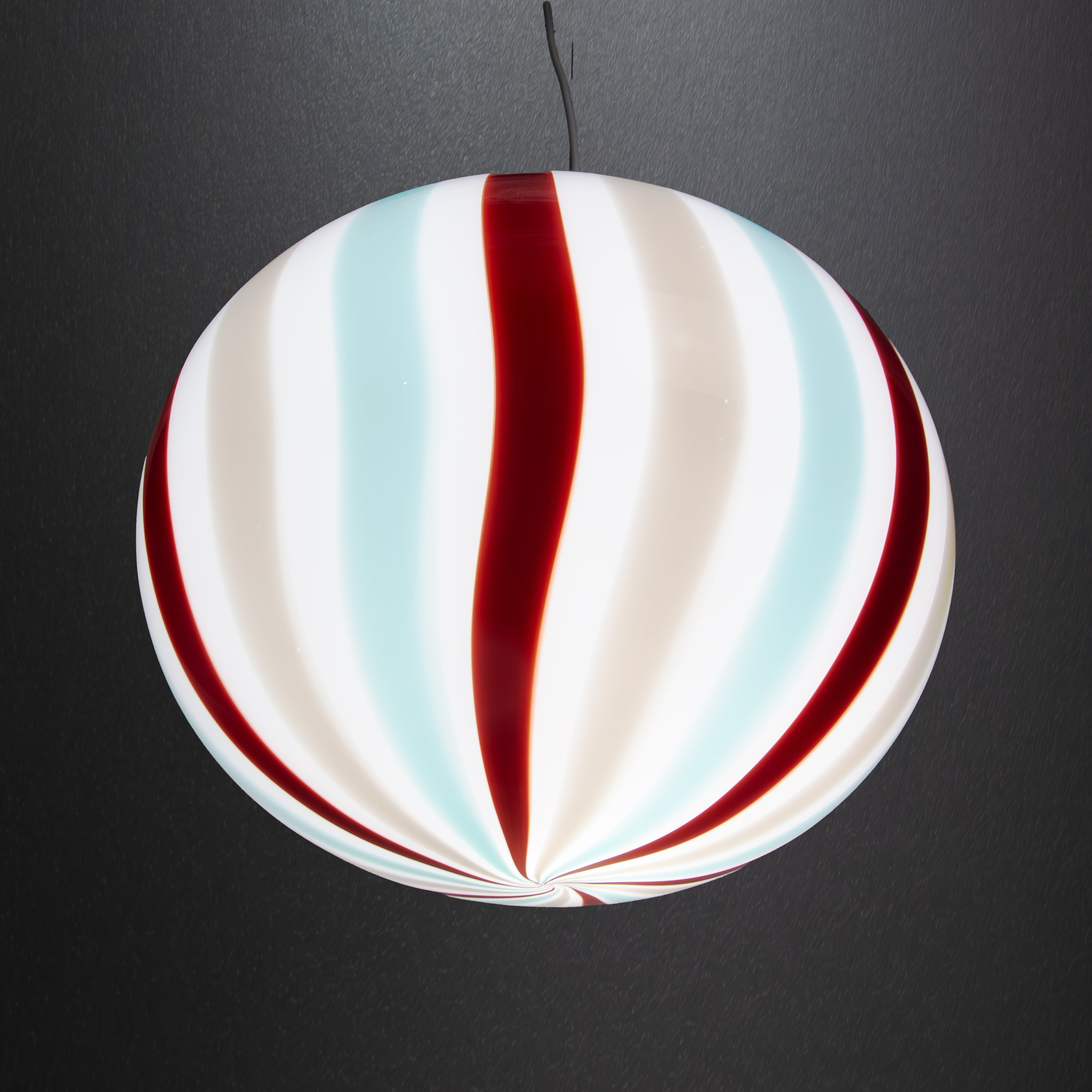 Lampada a sospensione Candy ovale in vetro di Murano "Riviera", Bordeaux, Grigio e Acquamarina D40