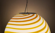 Candy Murano glass sphere pendant lamp white and yellow swirl D40