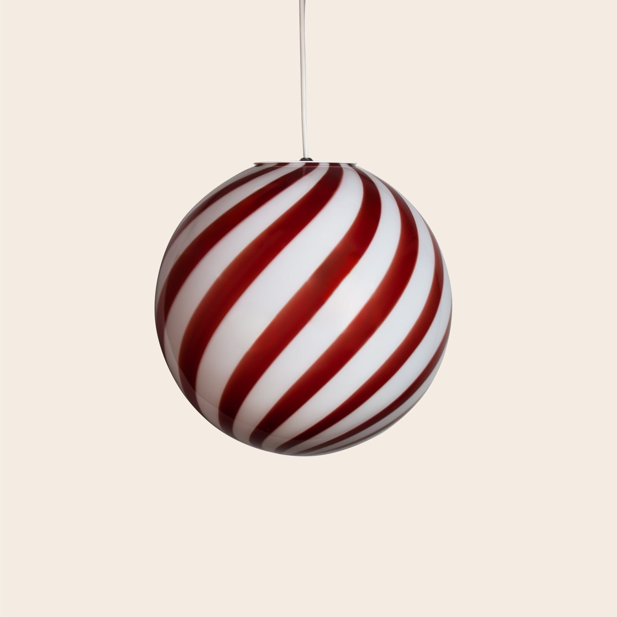 Candy Murano glass sphere pendant lamp wild cherry red swirl D30