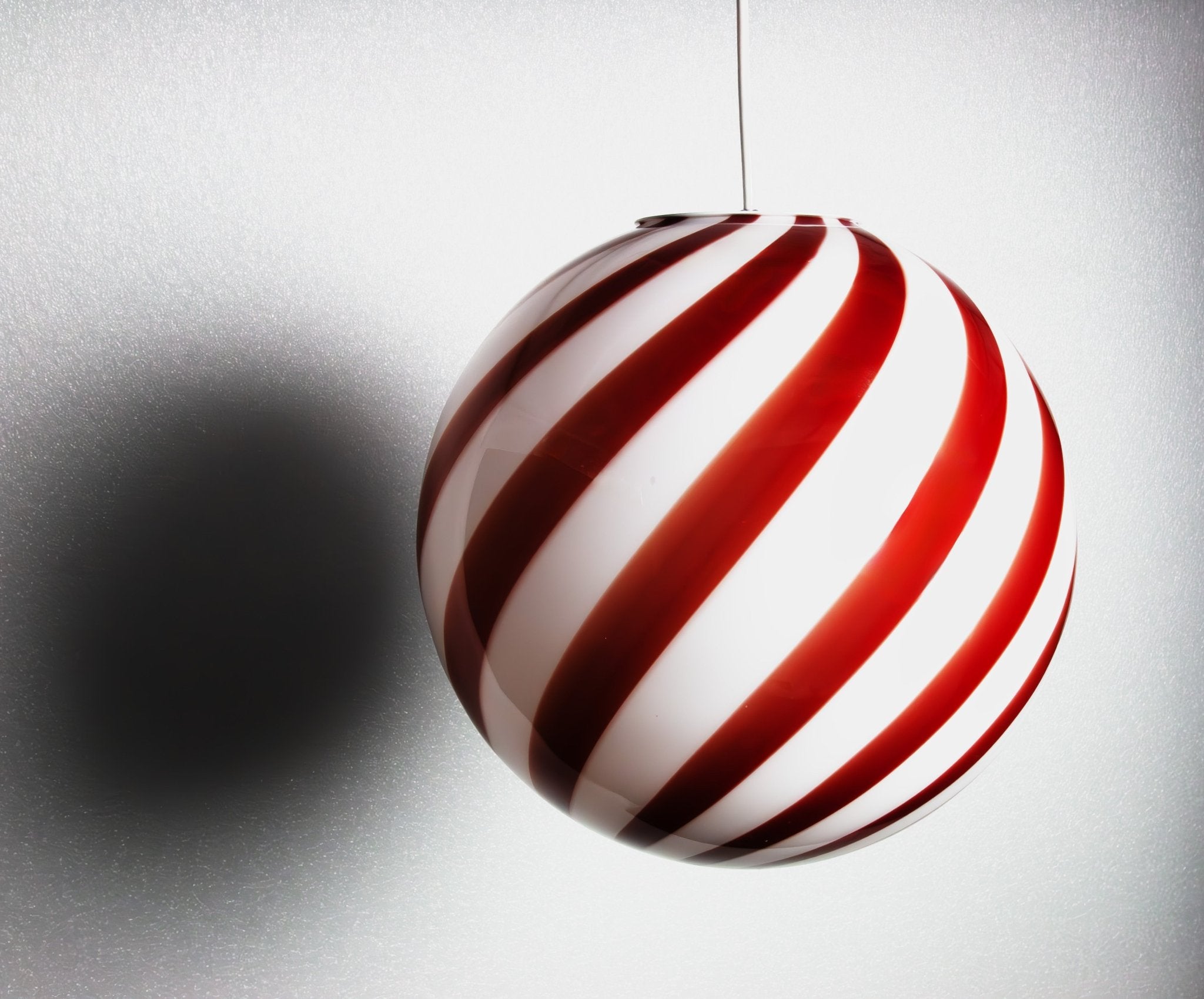Candy Murano glass sphere pendant lamp wild cherry red swirl D30