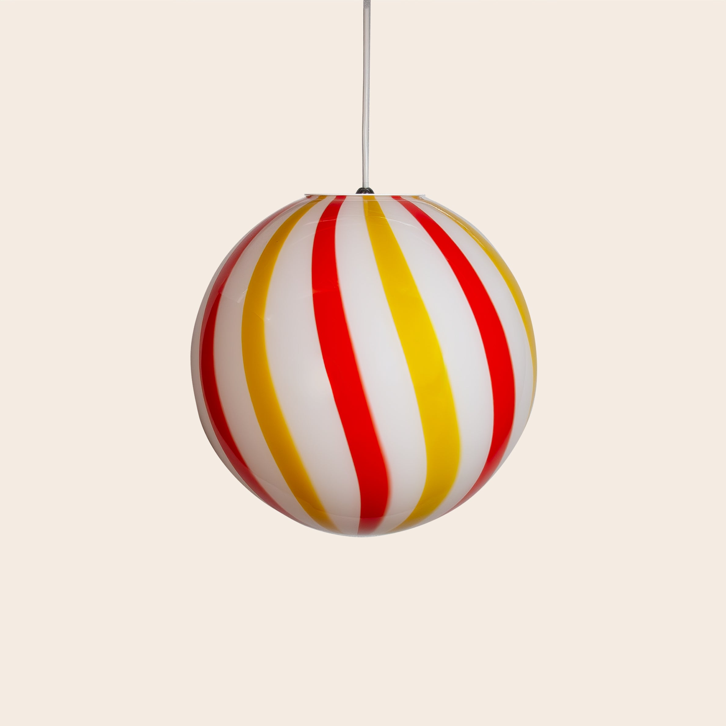 Candy Murano glass sphere pendant lamp "Una Festa!" red and yellow soft swirl D30