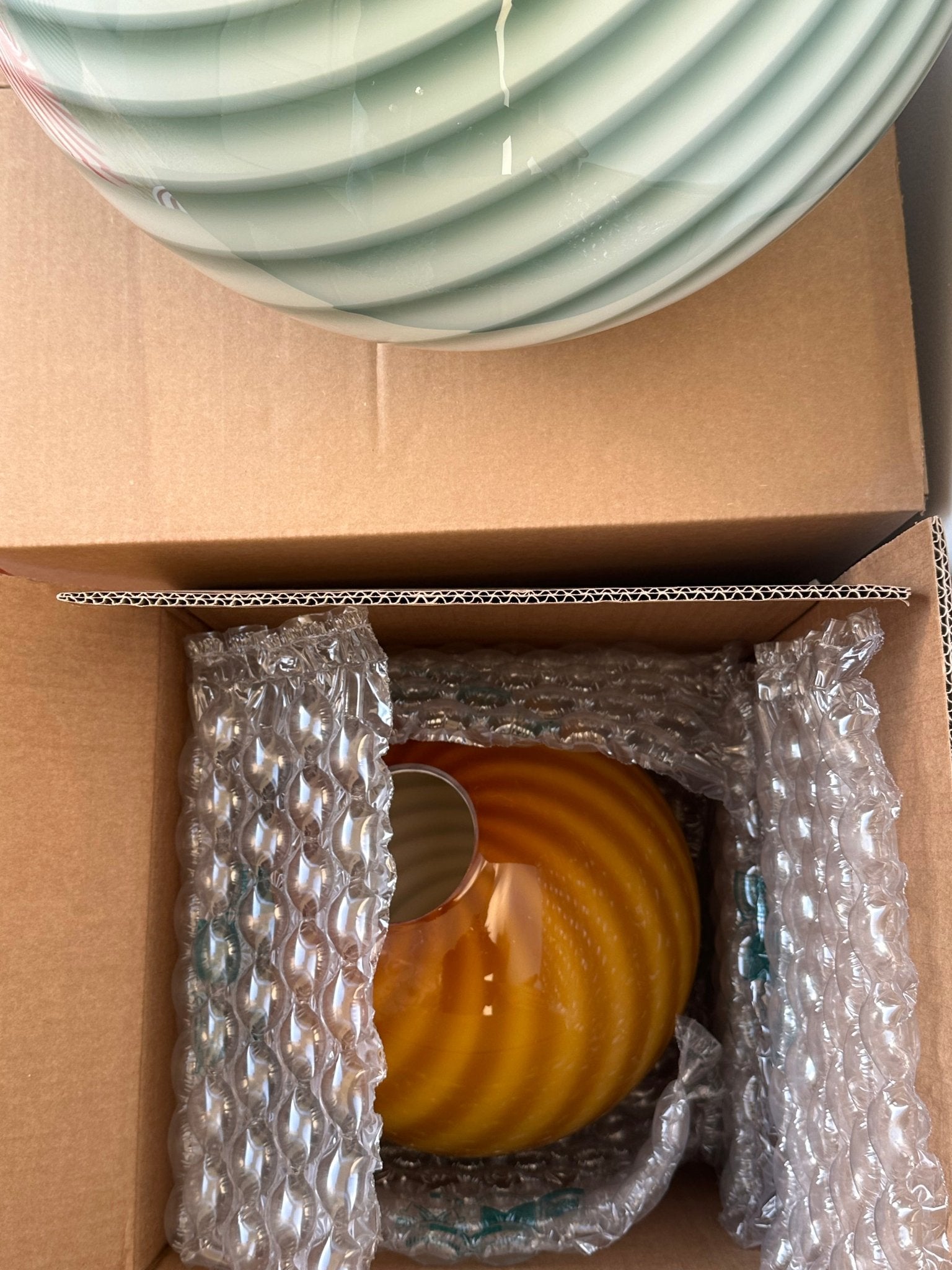 Candy Murano glass sphere pendant lamp honey yellow swirl D30