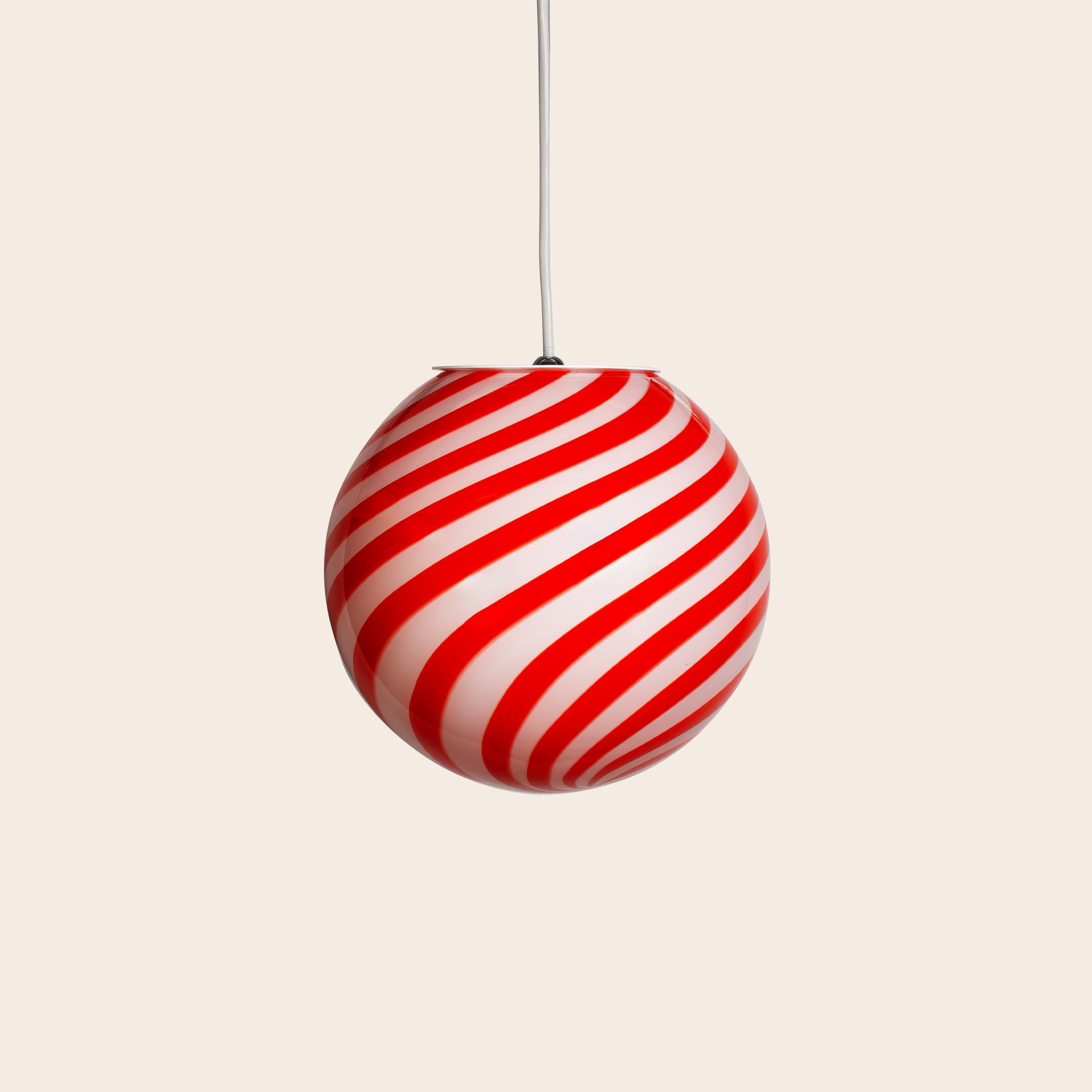 Candy Murano glass sphere pendant lamp red and white swirl D20