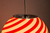 Candy Murano glass sphere pendant lamp red and white swirl D20