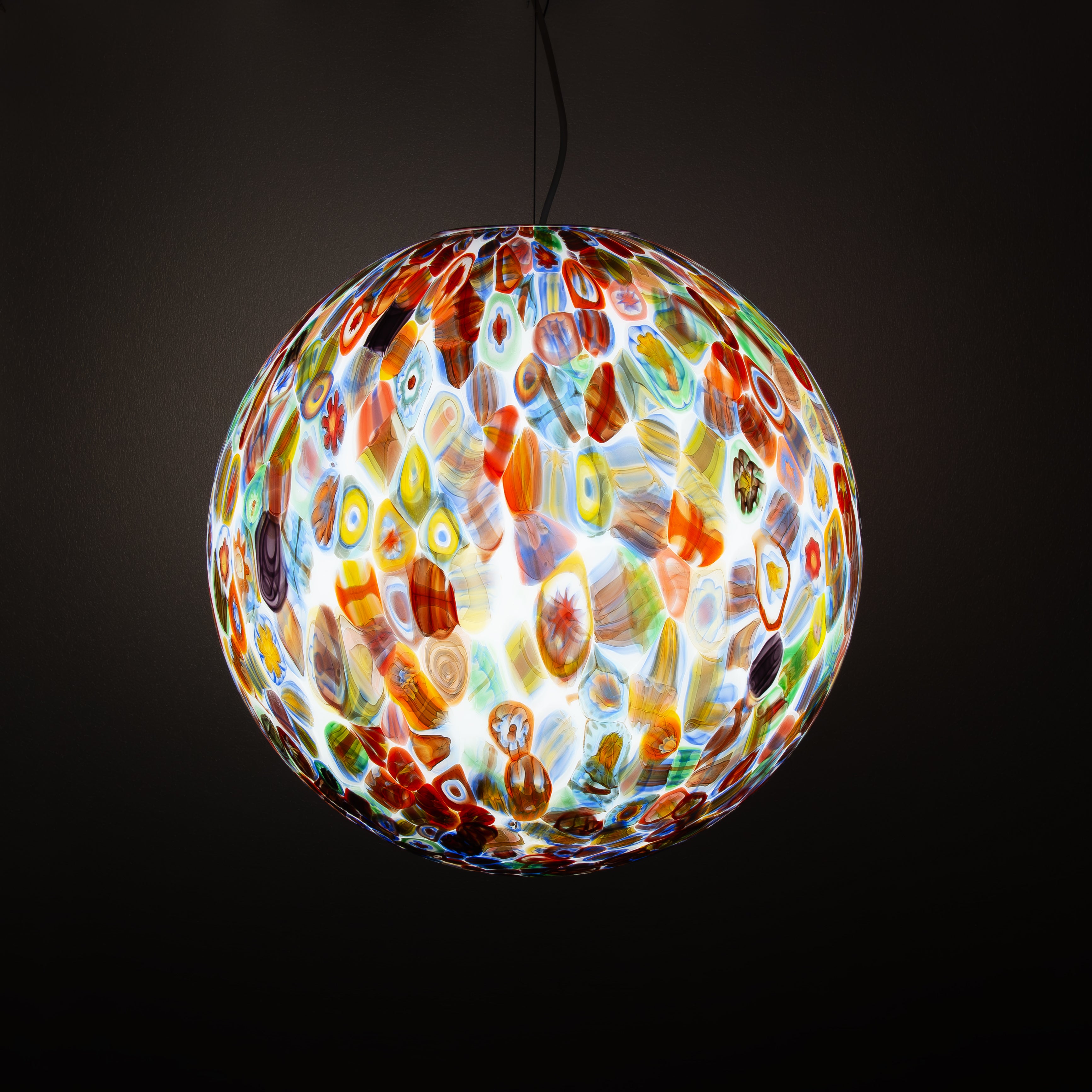 Lampada a sospensione "Murrina" a sfera in vetro di Murano D50
