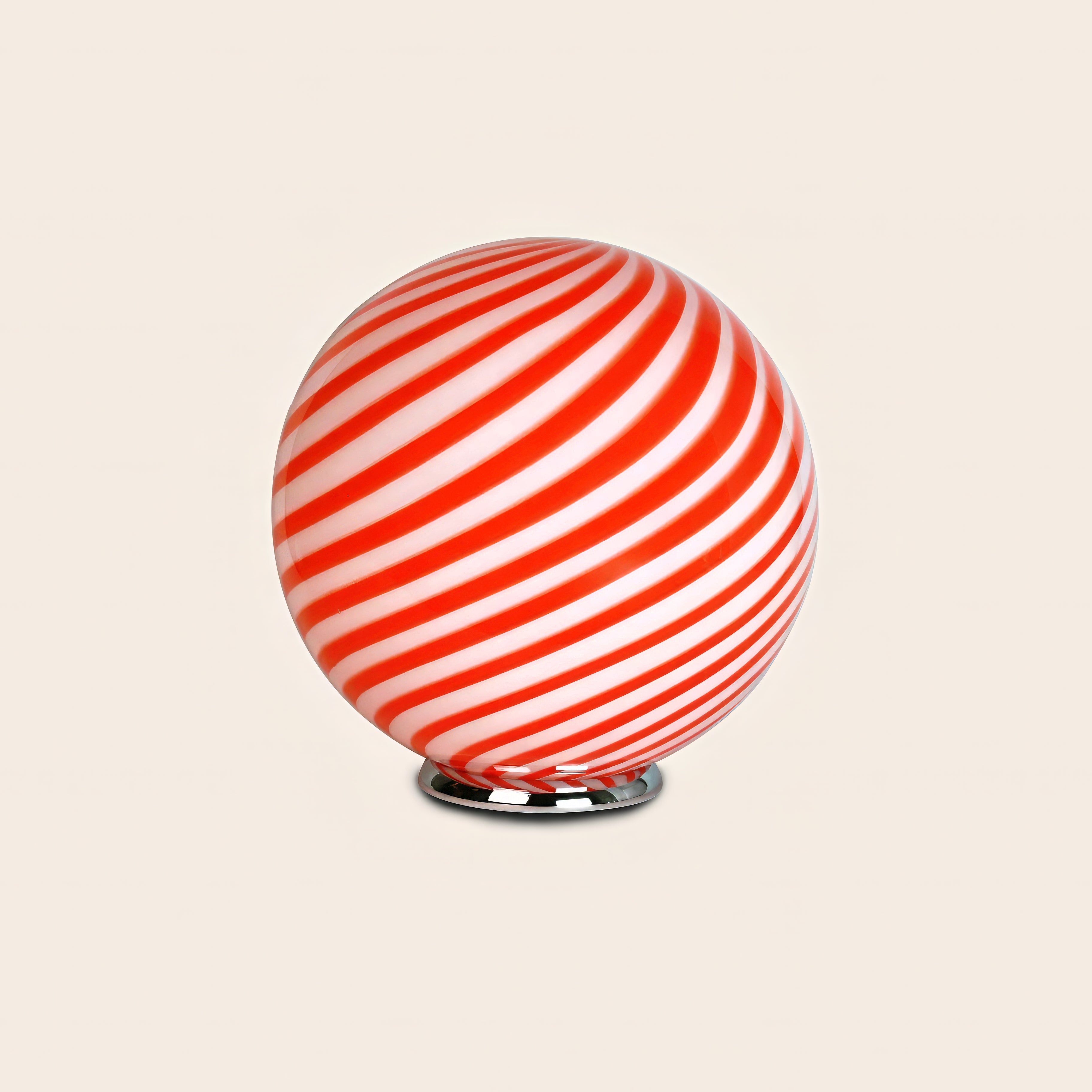 Candy Murano glass sphere table lamp red and white swirl D40