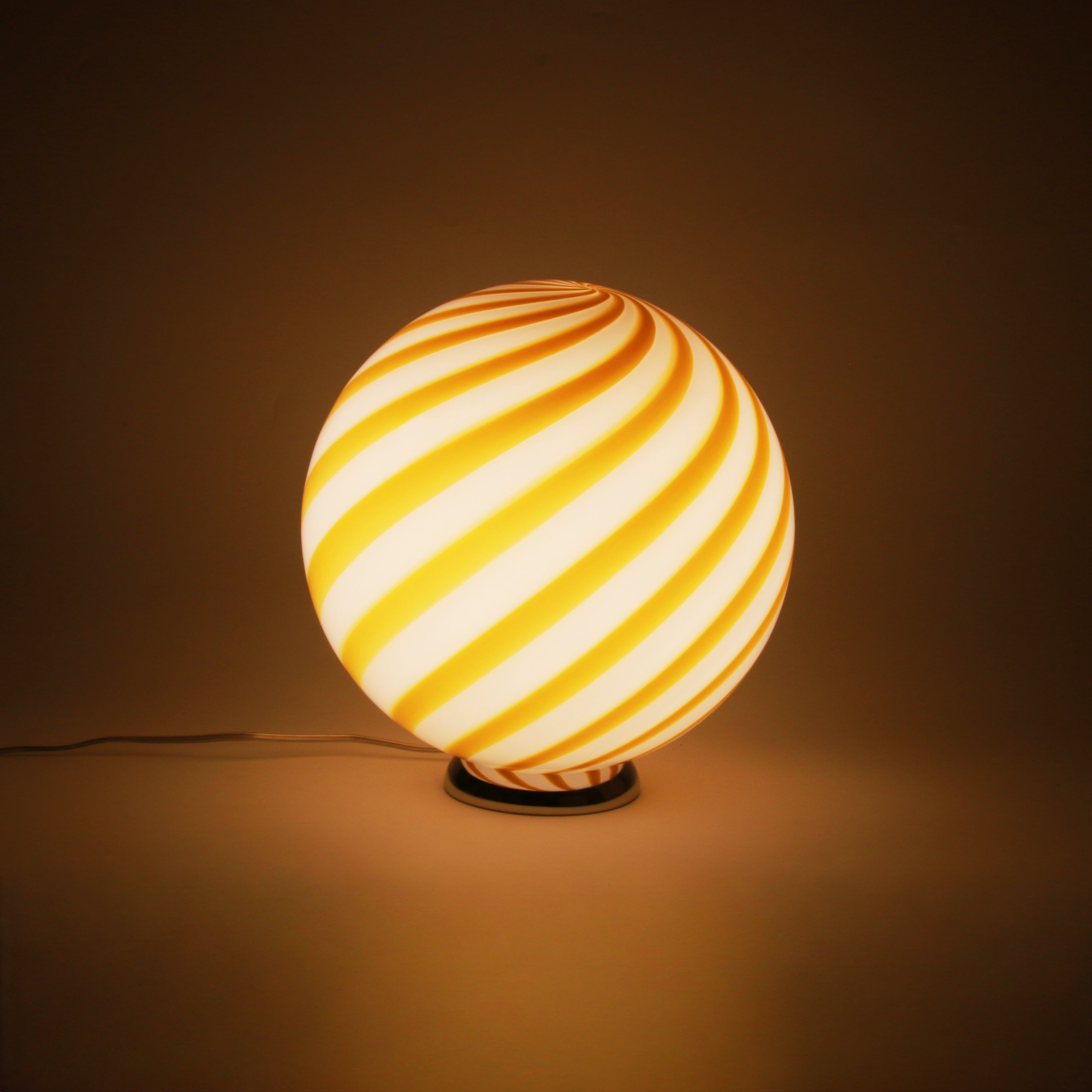 Candy Murano glass sphere table lamp white and yellow swirl D30
