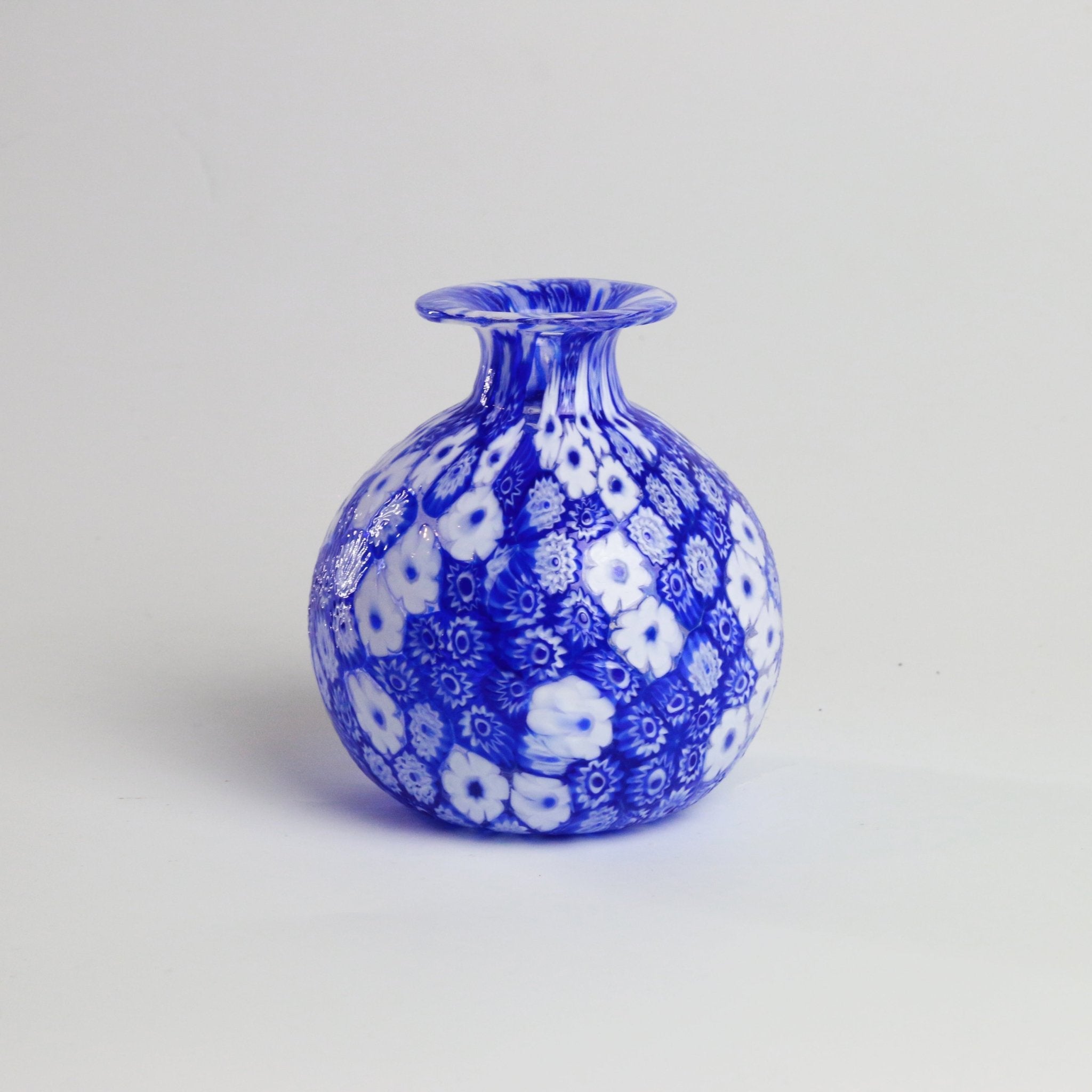 Laguna Fiorita – Murano Glass Vase with Blue Floral Murrine