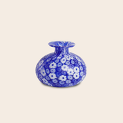 Laguna Fiorita – Vaso Cipolla in Vetro di Murano con Murrine Floreali Blu