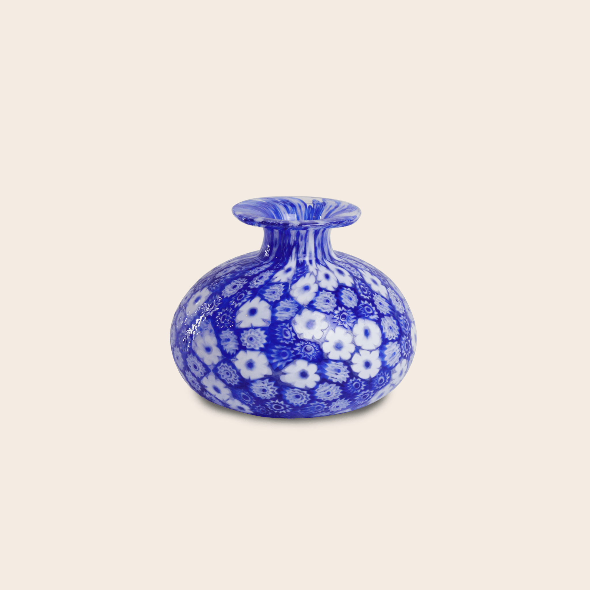 Laguna Fiorita – Murano Glass Onion Vase with Blue Floral Murrine