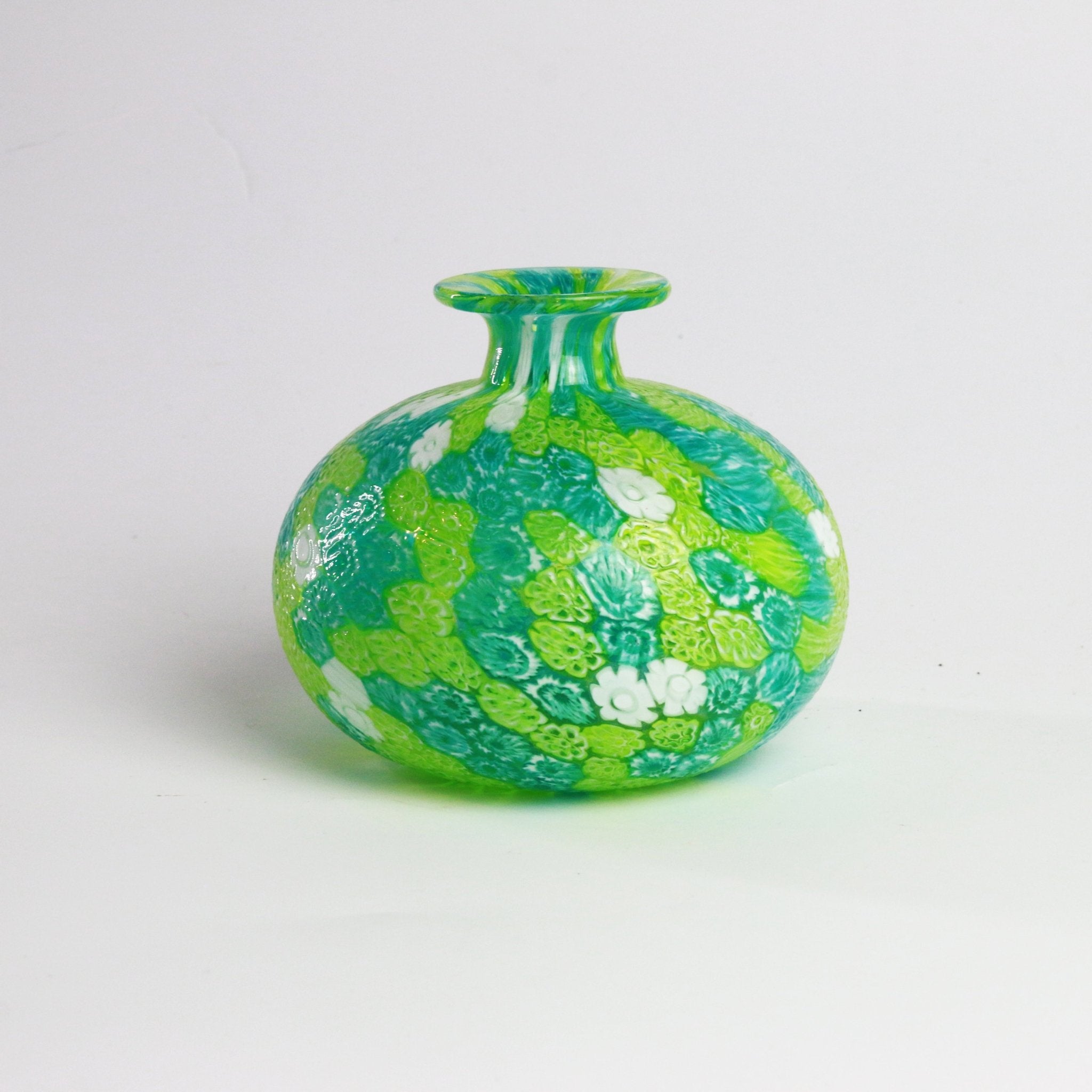 Laguna Fiorita – Murano Glass Onion Vase with Green Floral Murrine