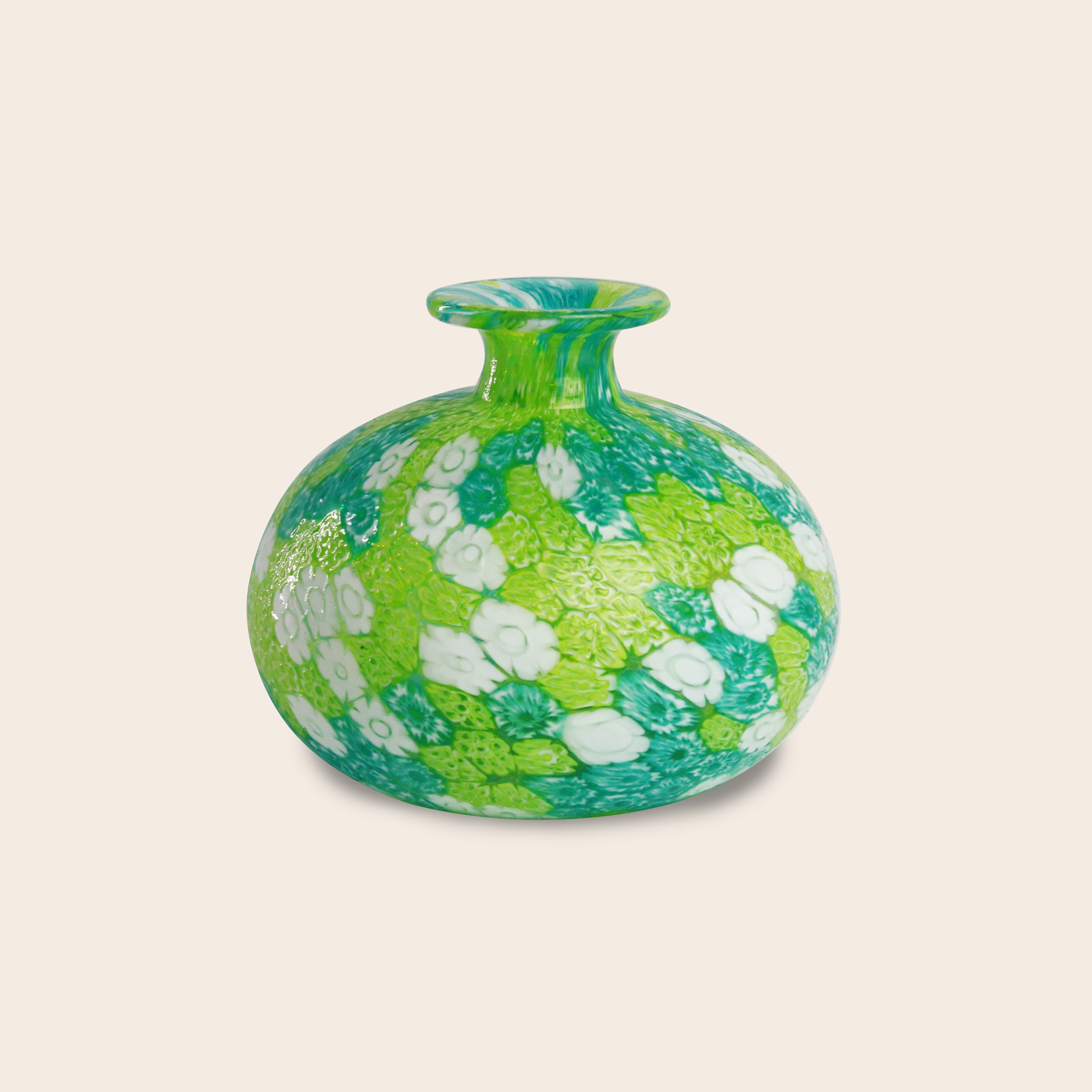 Laguna Fiorita – Vaso Cipolla in Vetro di Murano con Murrine Floreali Verdi