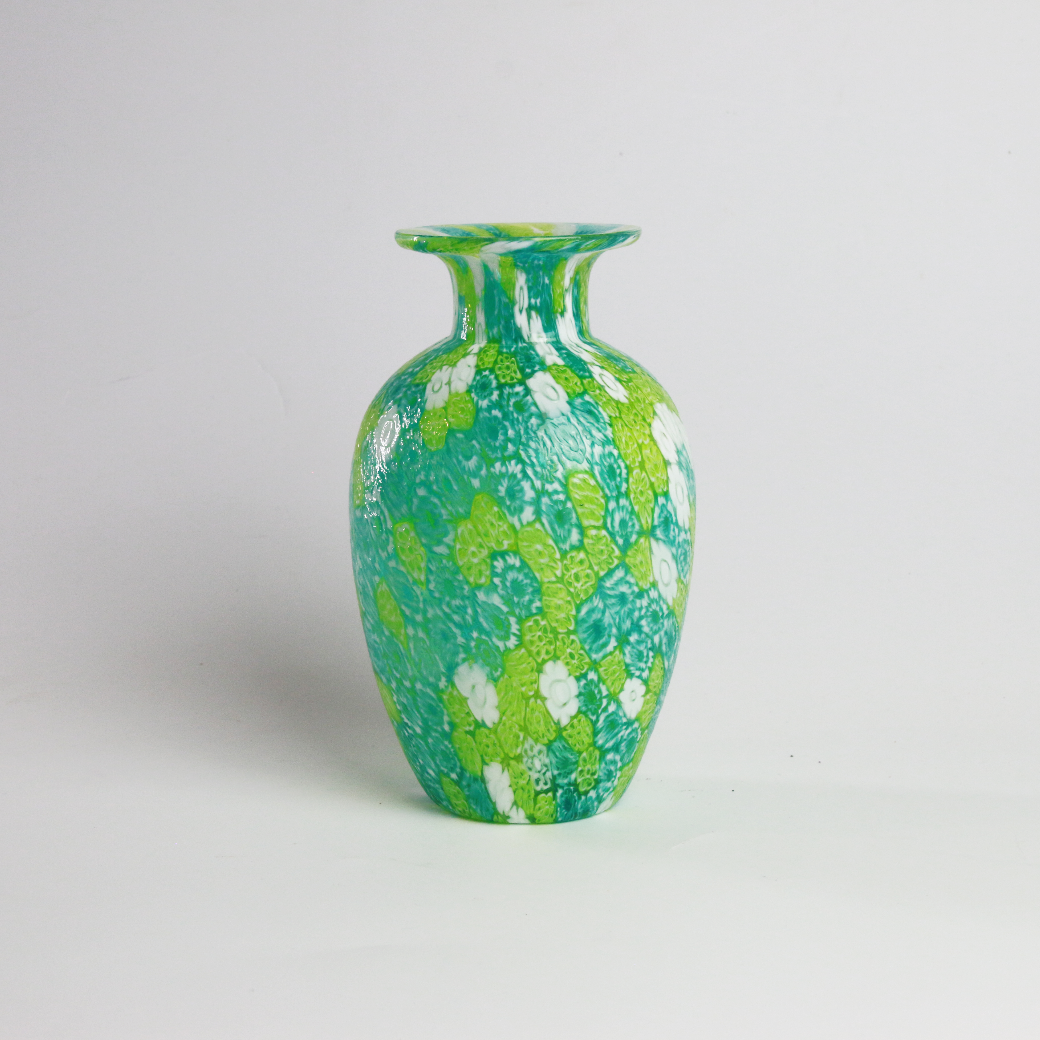 Laguna Fiorita – Vaso Principe in Vetro di Murano con Murrine Floreali Verdi