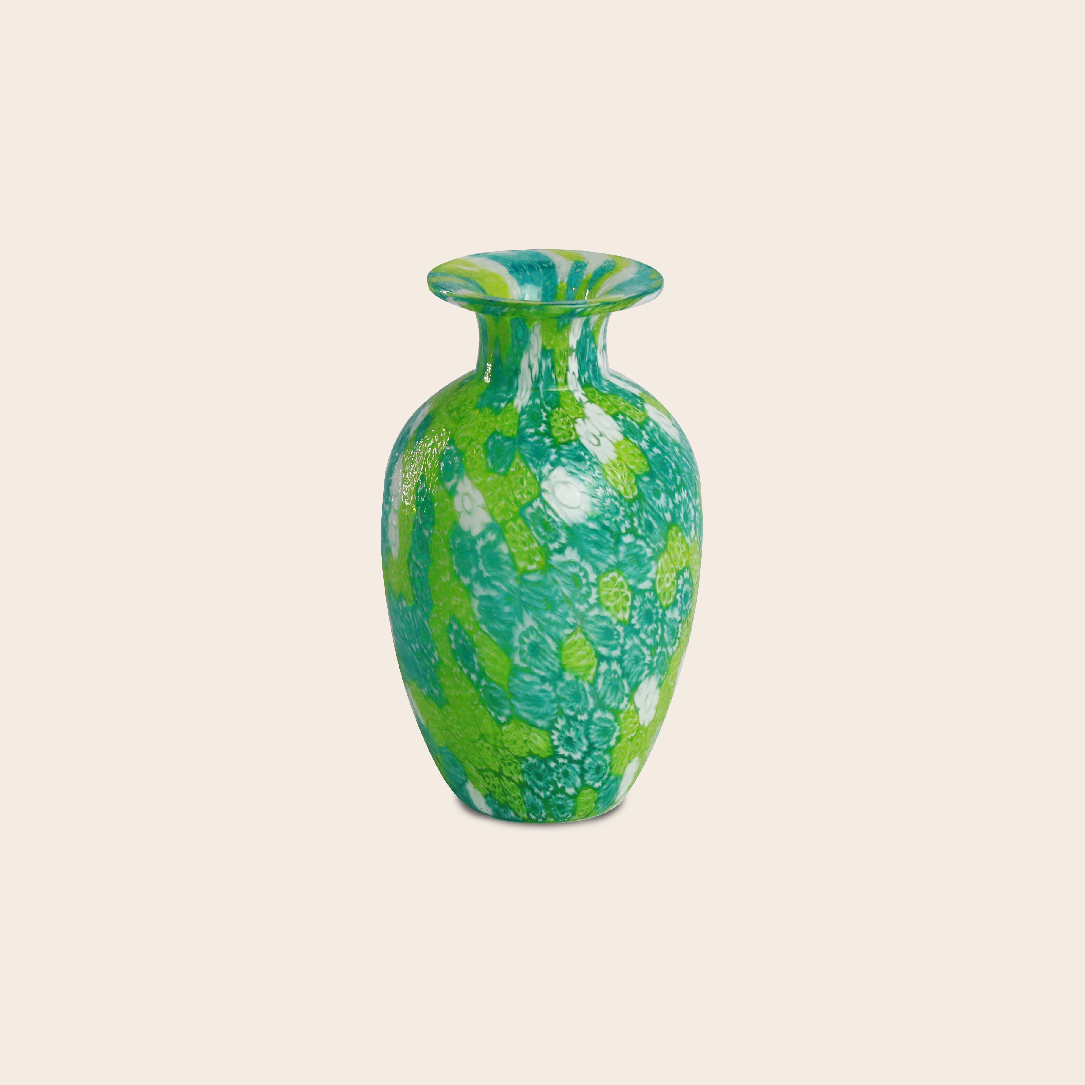 Laguna Fiorita – Vaso Principe in Vetro di Murano con Murrine Floreali Verdi