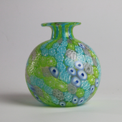 Laguna Fiorita – Murano Glass Spherical Vase with Green , Blue & Pink Floral Murrine