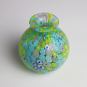 Laguna Fiorita – Murano Glass Spherical Vase with Green , Blue & Pink Floral Murrine