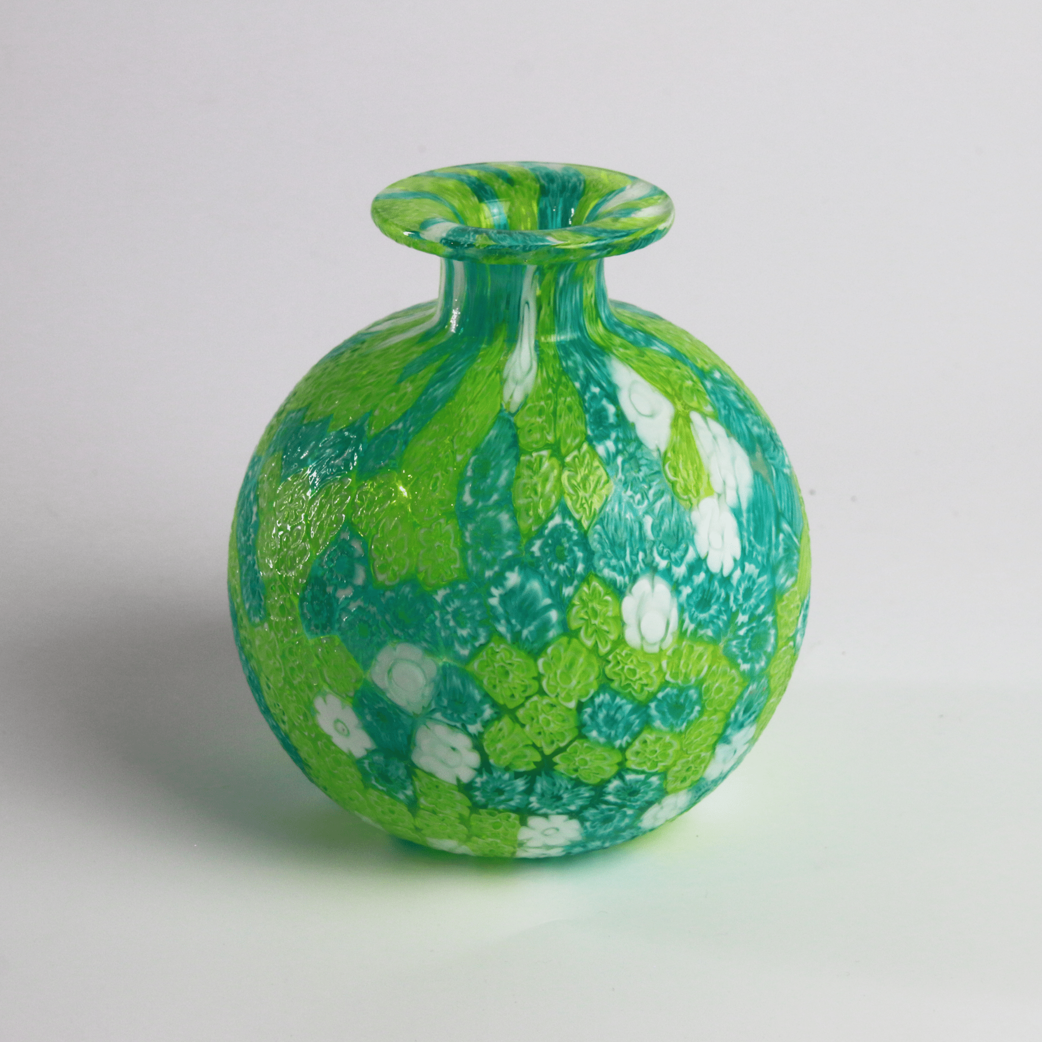 Laguna Fiorita – Murano Glass Spherical Vase with Green Floral Murrine