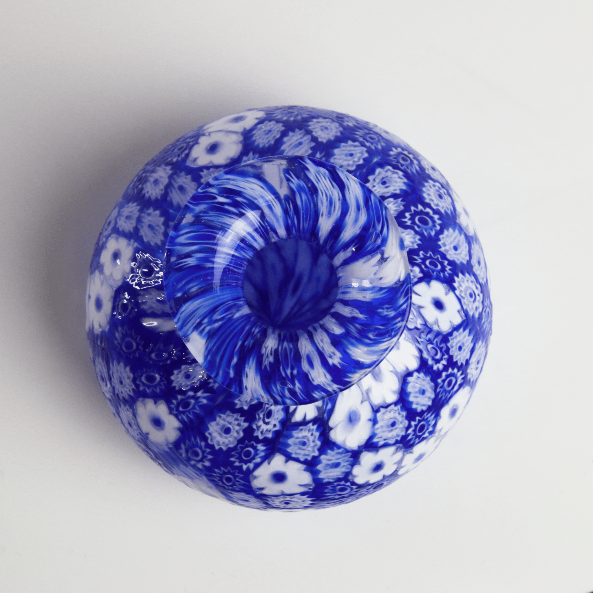 Laguna Fiorita – Murano Glass Onion Vase with Blue Floral Murrine