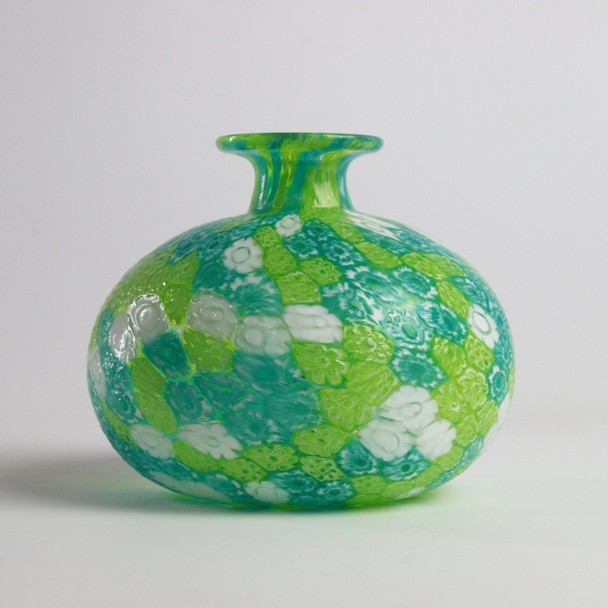 Laguna Fiorita – Murano Glass Onion Vase with Green Floral Murrine