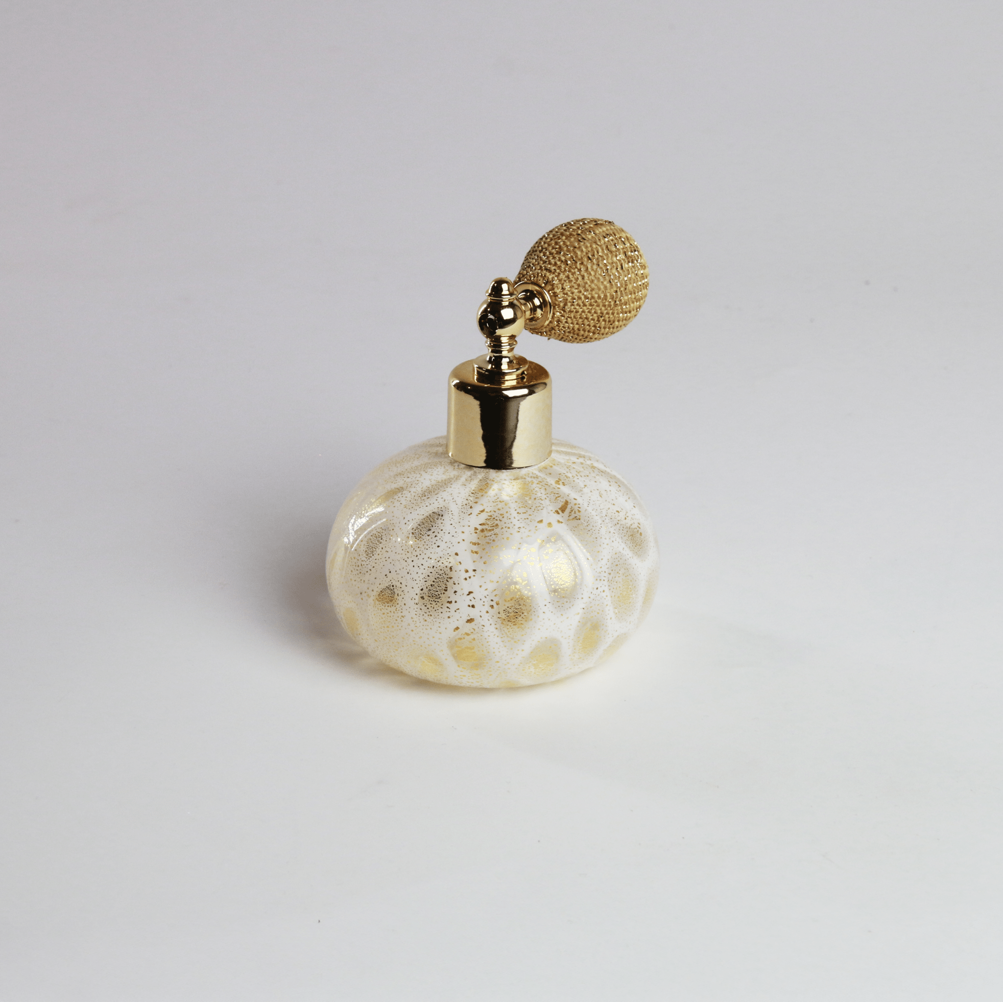 Laguna Fiorita – Murano Glass Perfume Atomizer with White Murrine and 24k gold leaf