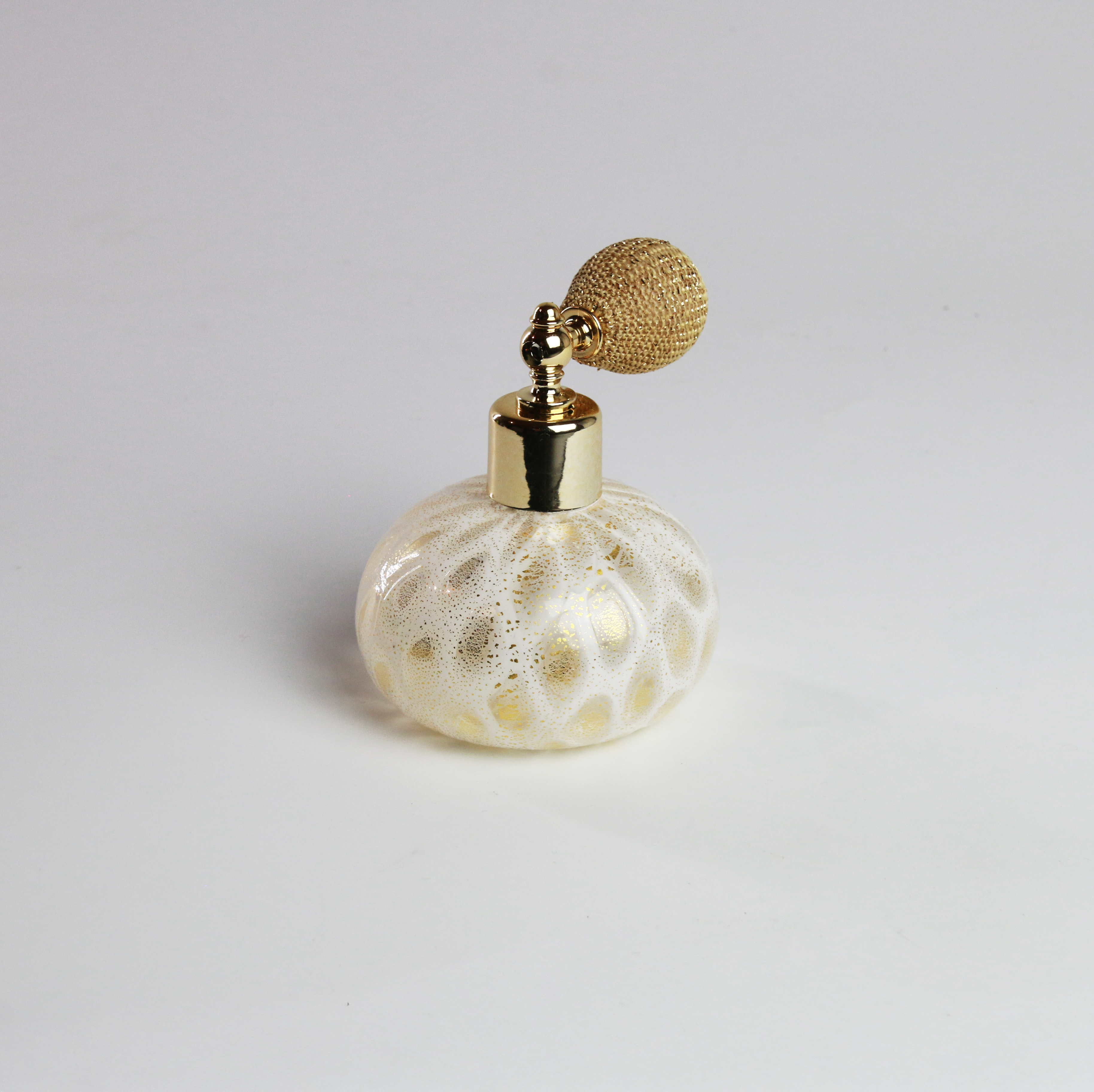 Laguna Fiorita – Atomizzatore di profumo in vetro di Murano con murrine bianche e foglia d'oro 24k