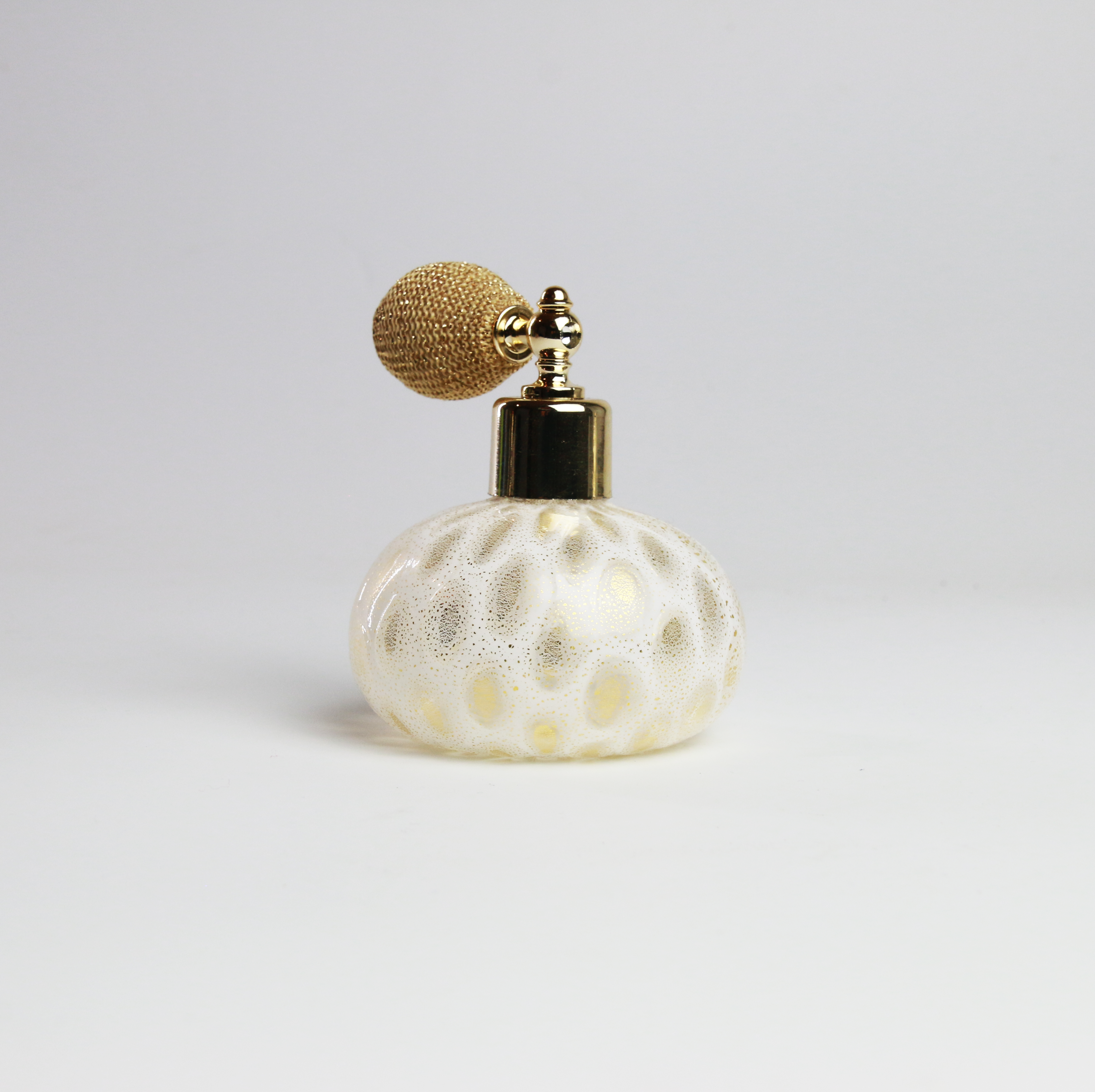 Laguna Fiorita – Atomizzatore di profumo in vetro di Murano con murrine bianche e foglia d'oro 24k
