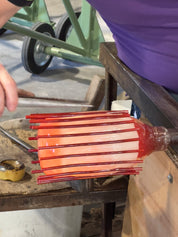 Lampada da tavolo Candy a sfera in vetro di Murano, spirale rossa e bianca D30