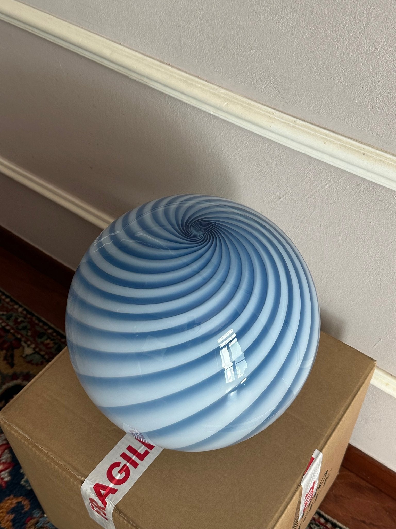 Candy Murano glass sphere pendant lamp blueberry blue swirl D30