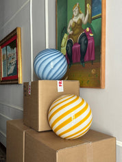 Candy Murano glass sphere pendant lamp white and yellow swirl D30