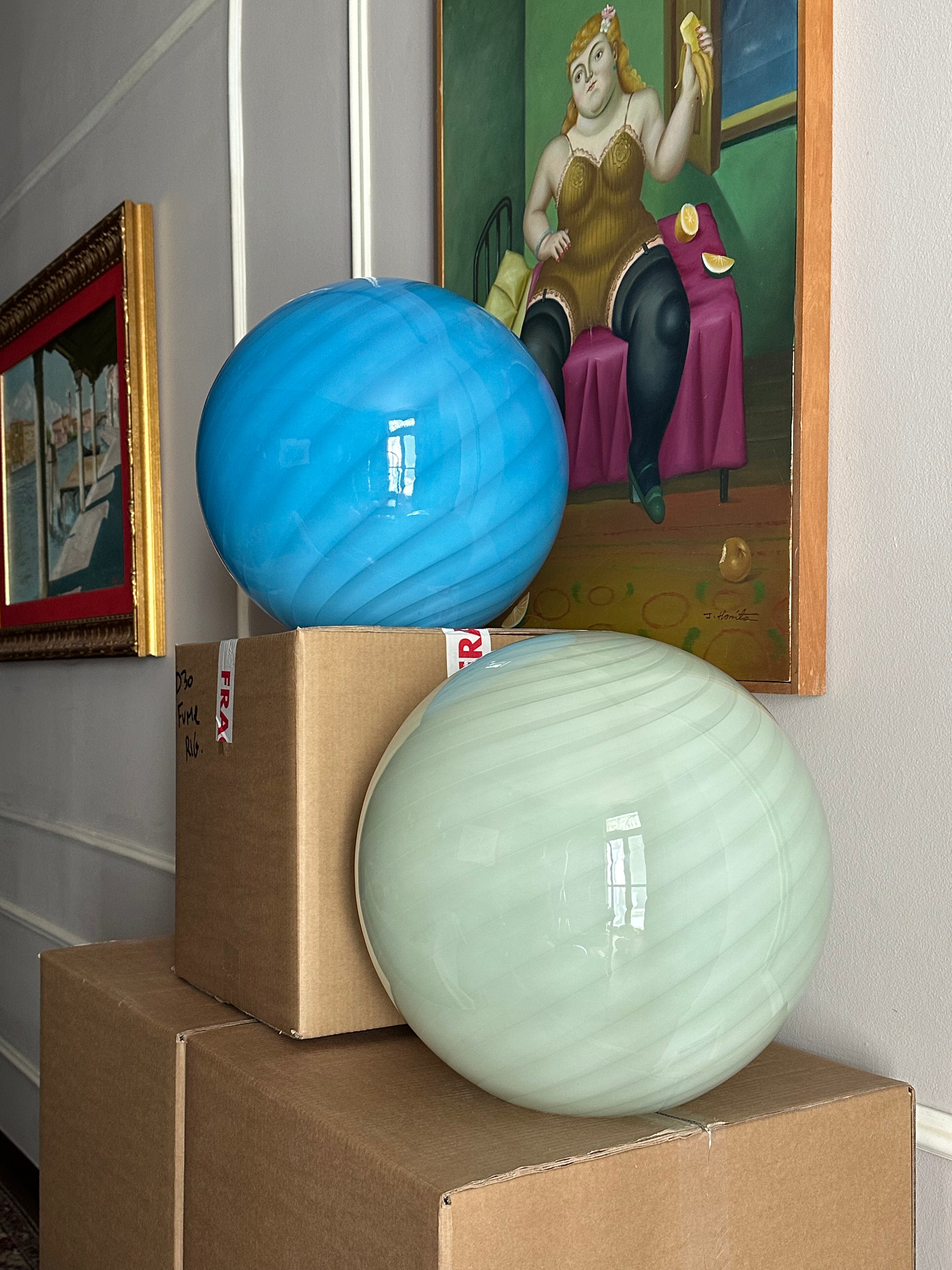 Candy Murano glass sphere table lamp soft azure swirl D40