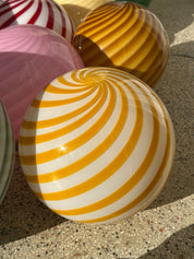 Candy Murano glass sphere pendant lamp white and yellow swirl D30