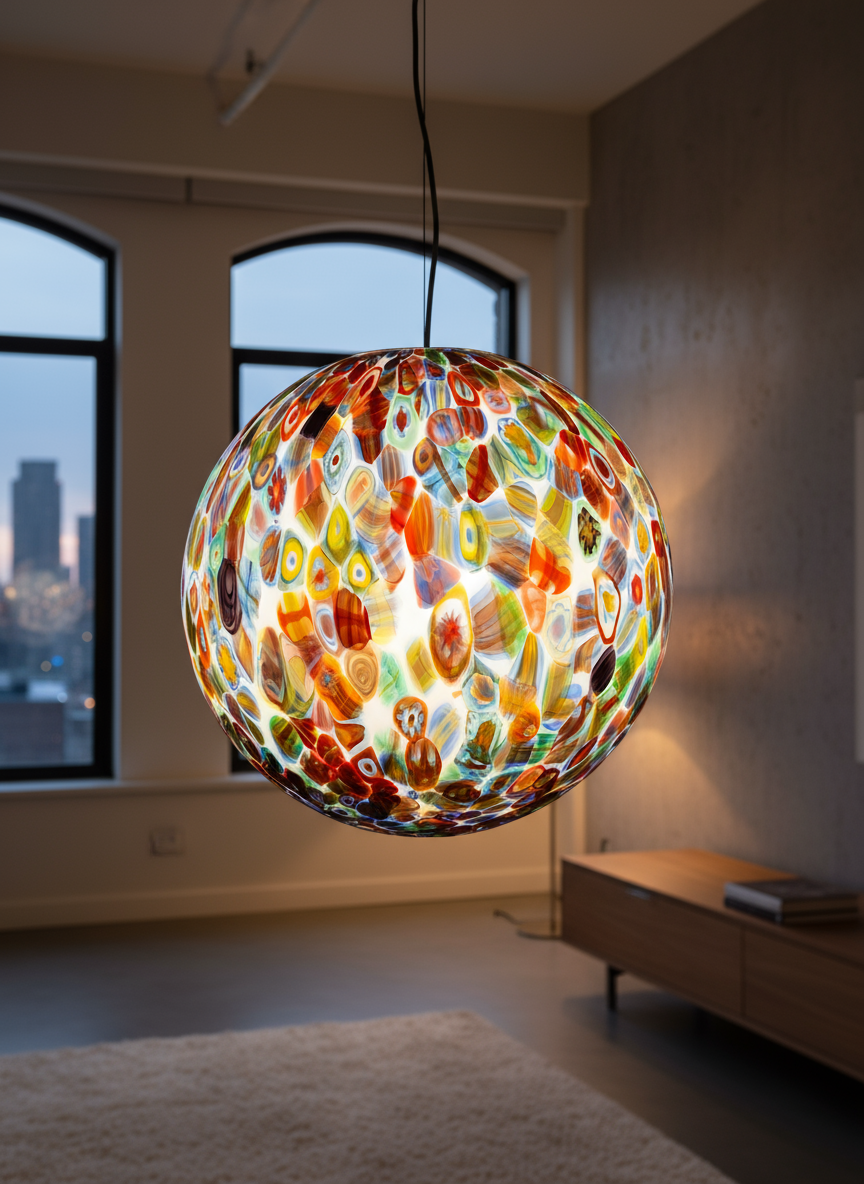 Murano glass sphere "Murrina" pendant lamp D40