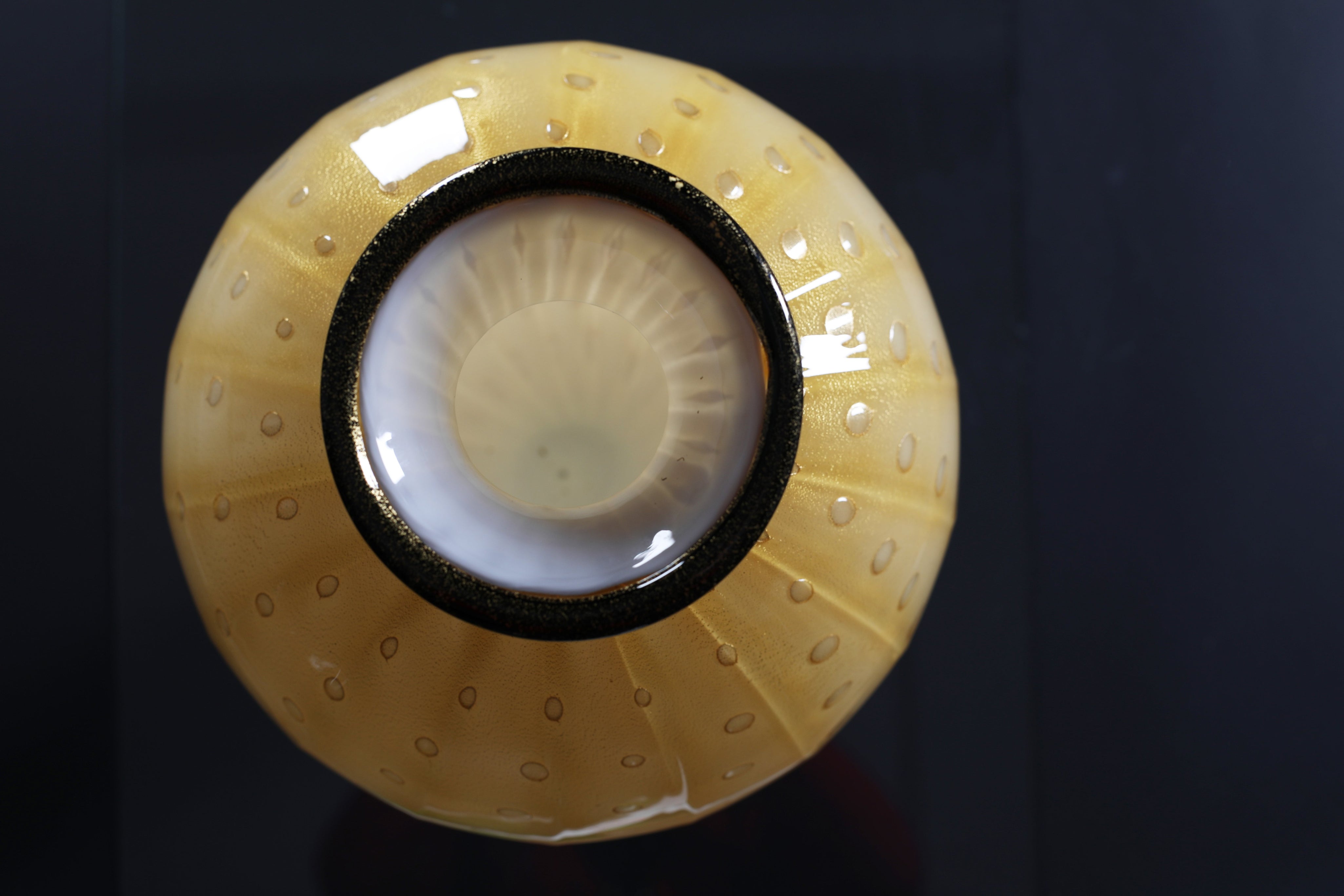 Lampada da tavolo Candy a sfera in vetro di Murano, spirale rossa e bianca D30