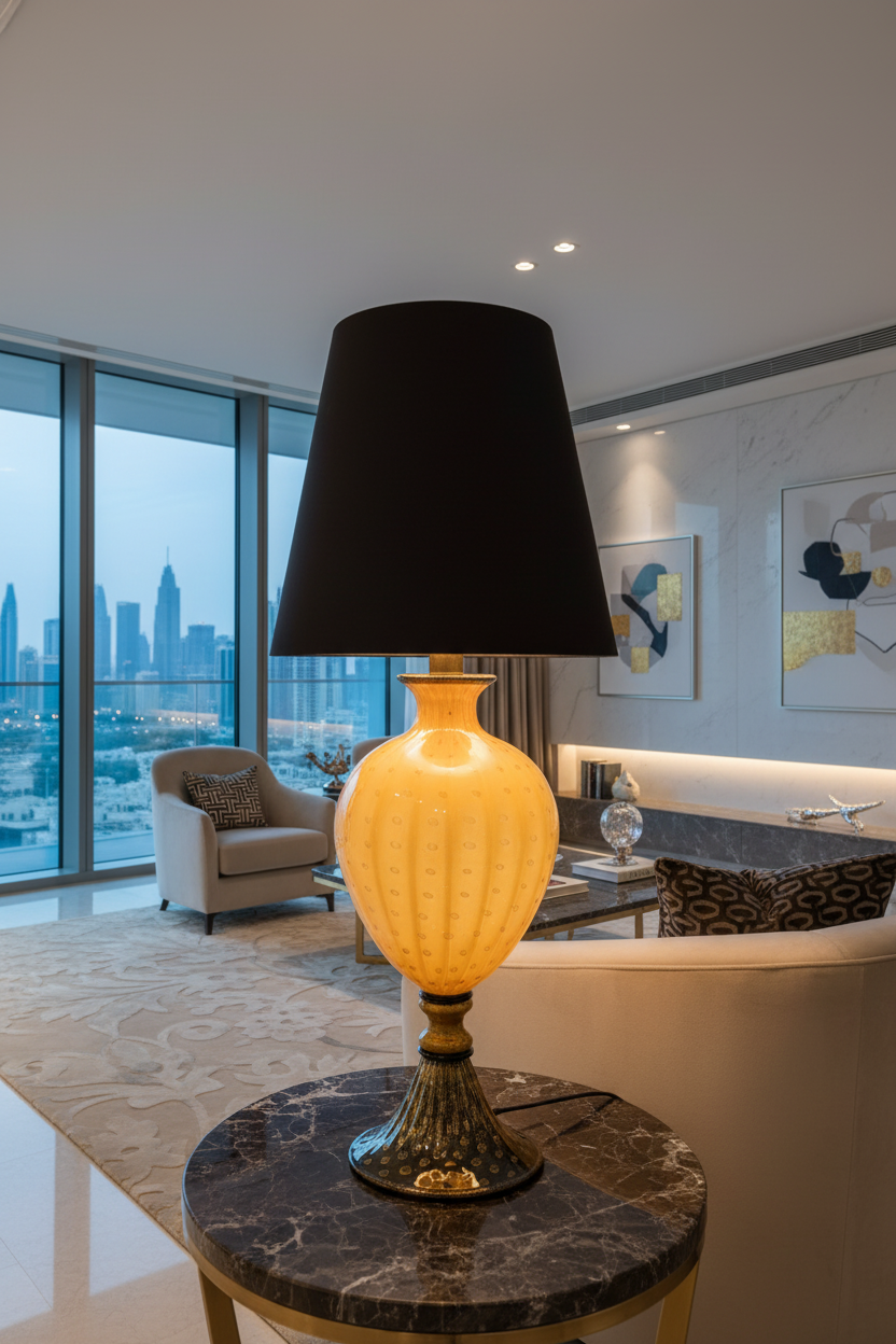 Lampada da tavolo Candy a sfera in vetro di Murano, spirale rossa e bianca D30