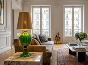 Lampada da tavolo "Venezia" con balloton Oro 24Kt e verde smeraldo con fiori