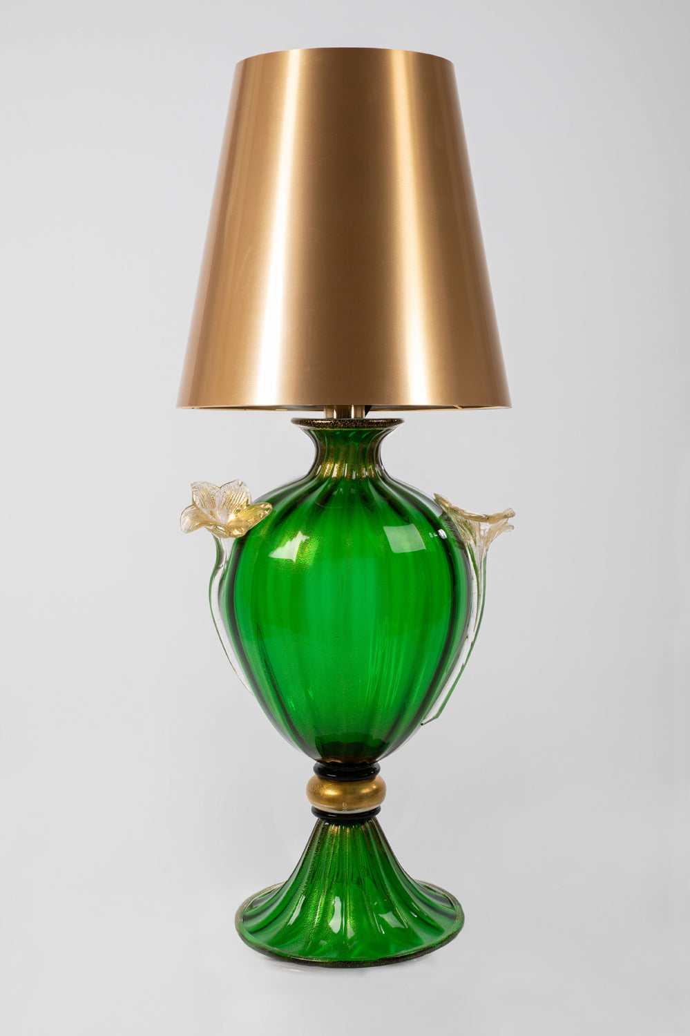Lampada da tavolo "Venezia" con balloton Oro 24Kt e verde smeraldo con fiori