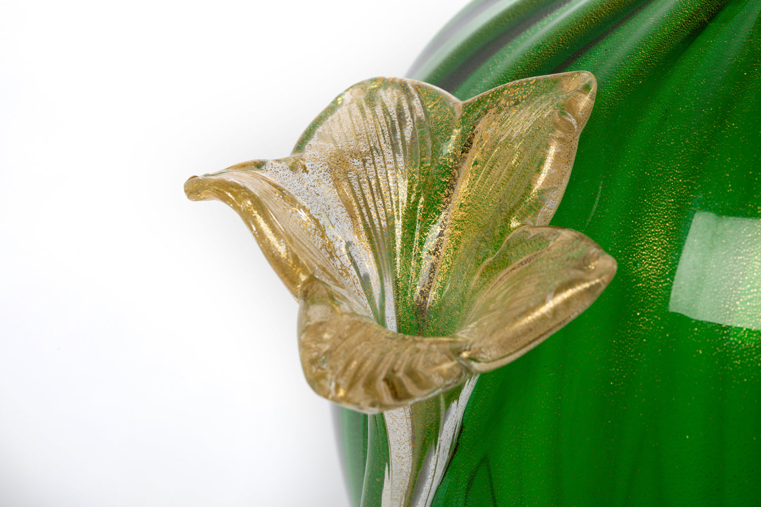 Lampada da tavolo "Venezia" con balloton Oro 24Kt e verde smeraldo con fiori