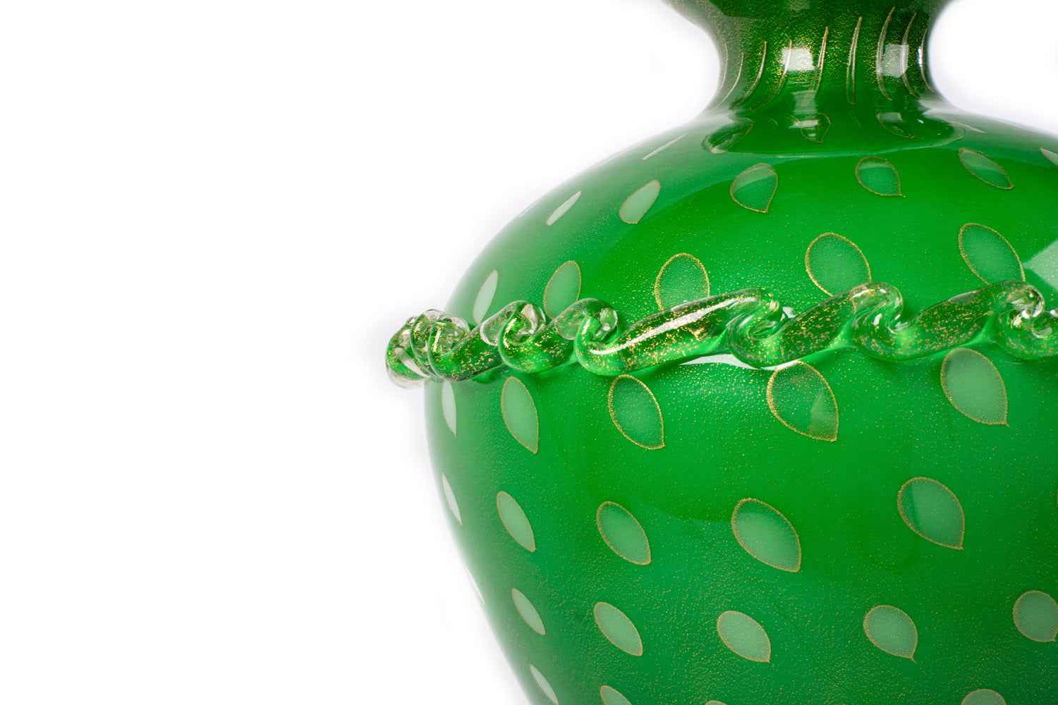 Lampada da tavolo "Venezia" con lavorazione a Balloton, Oro 24Kt e verde smeraldo