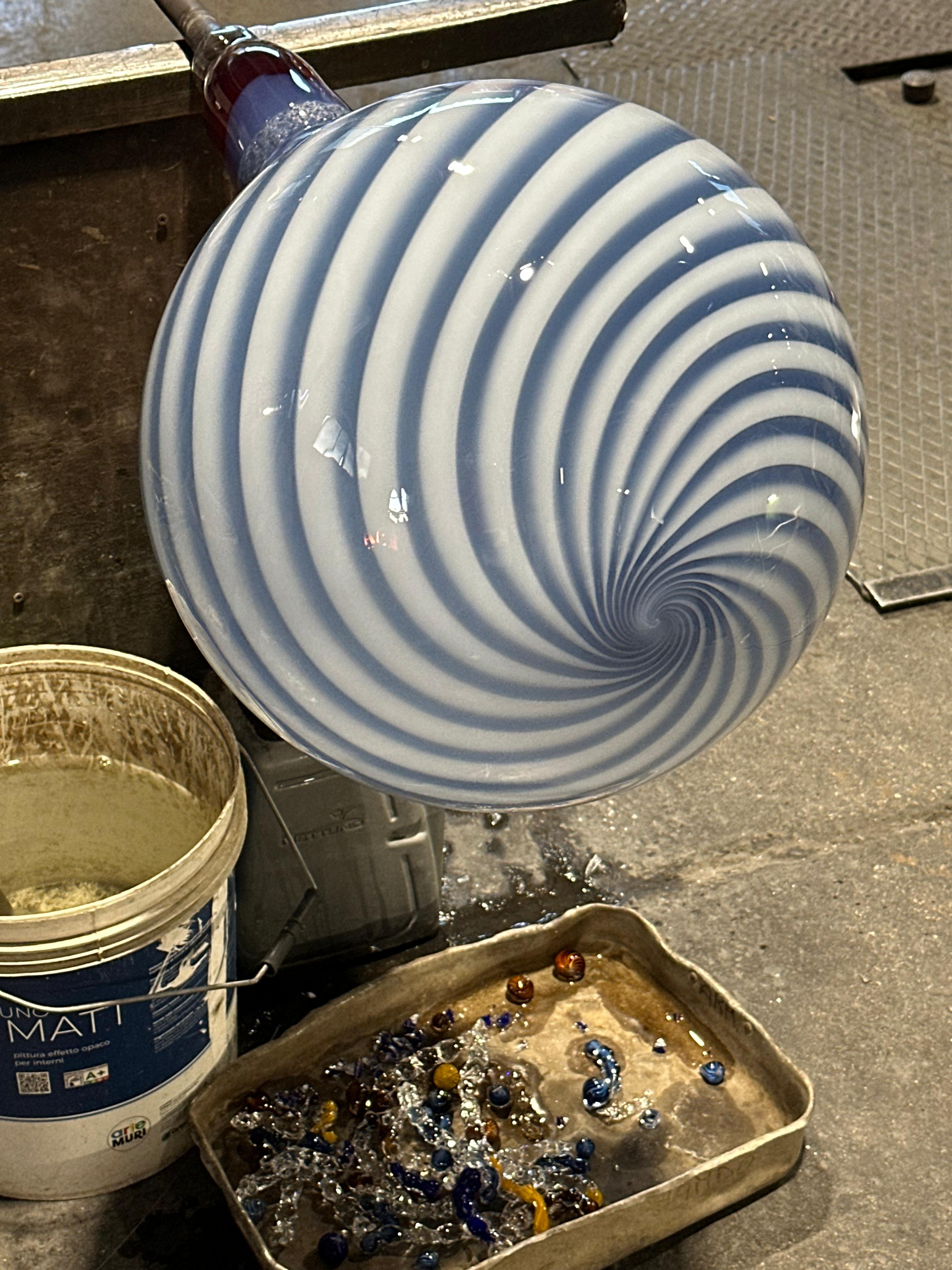 Candy Murano glass sphere pendant lamp blueberry blue swirl D40