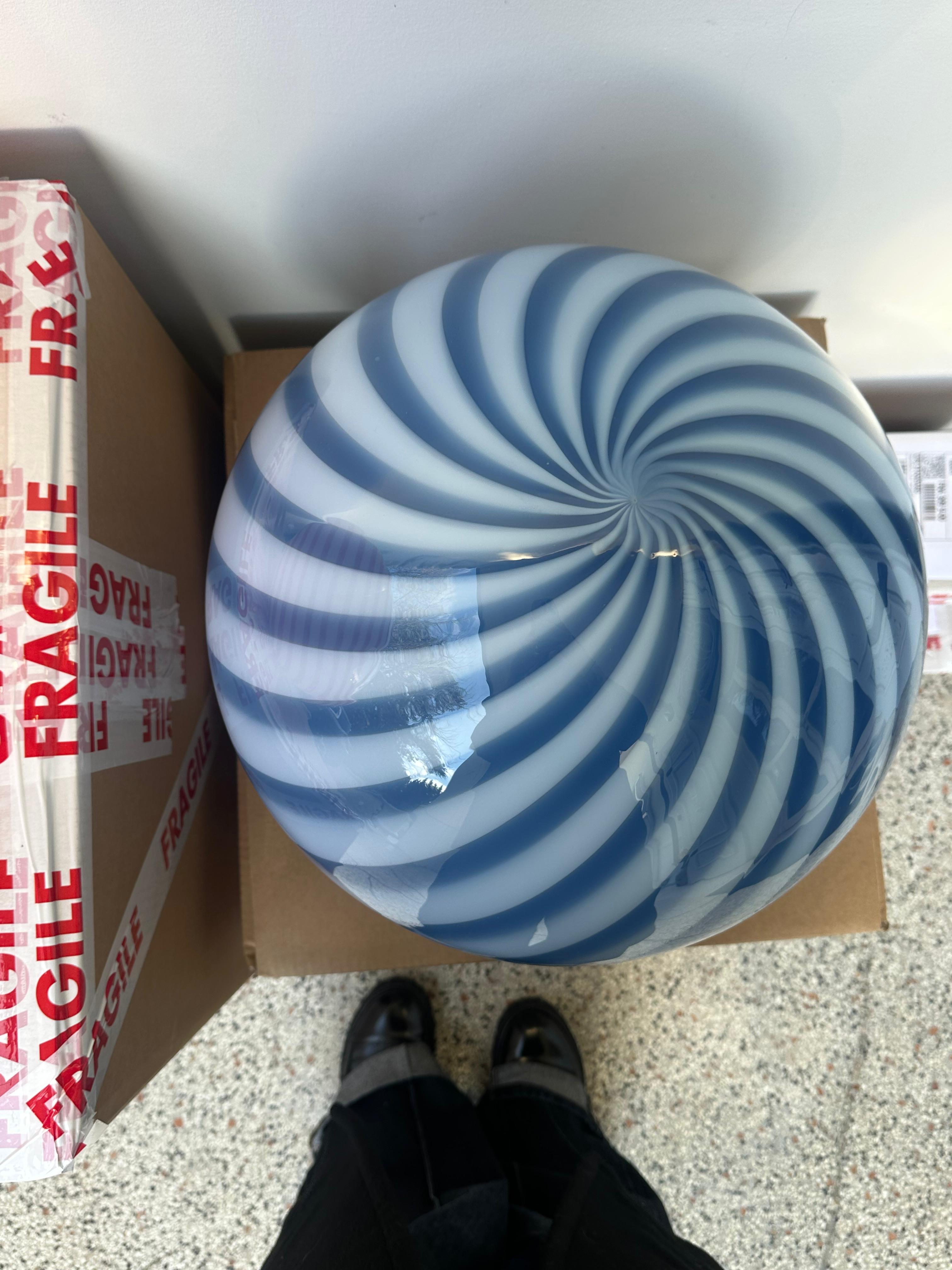 Candy Murano glass sphere pendant lamp blueberry blue swirl D40