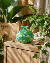 Laguna Fiorita – Vaso Cipolla in Vetro di Murano con Murrine Floreali Verdi