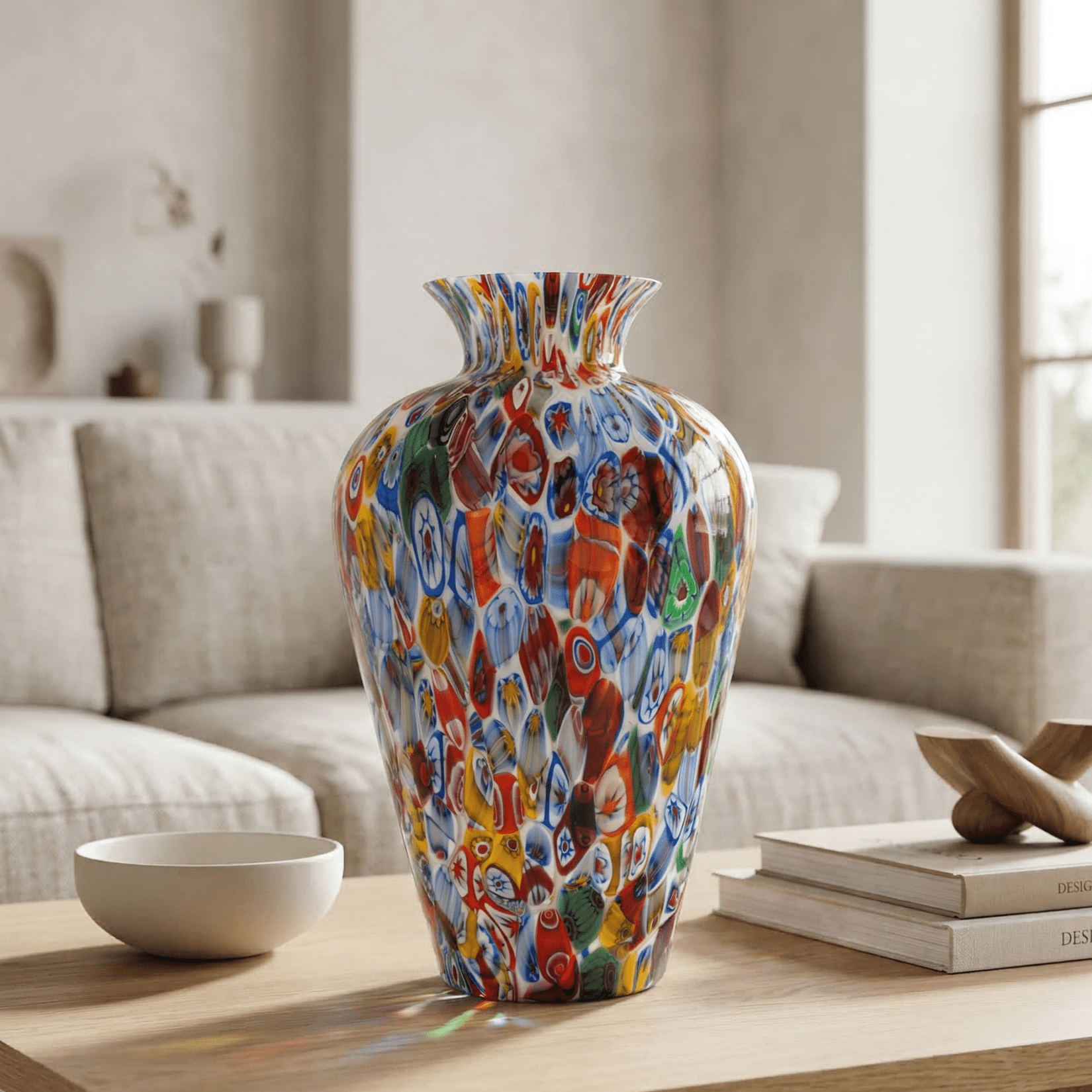 Murano Glass Amphora Vase with Murrine Millefiori, 37 cm