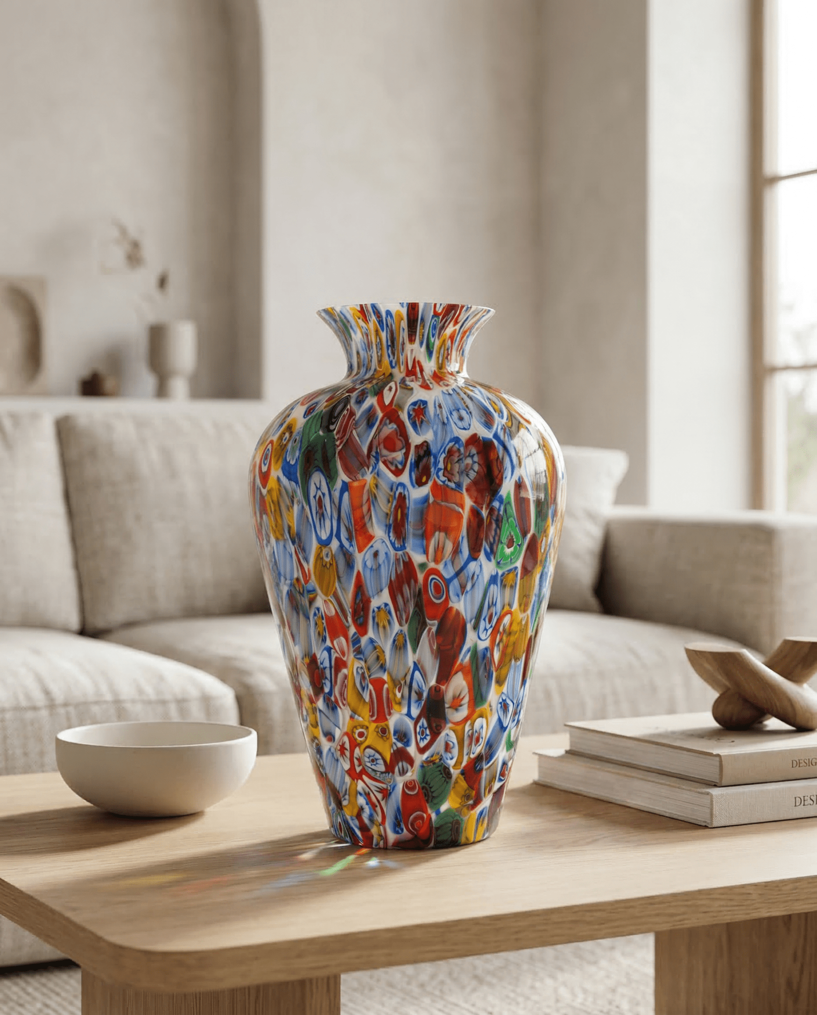 Murano Glass Amphora Vase with Murrine Millefiori, 37 cm