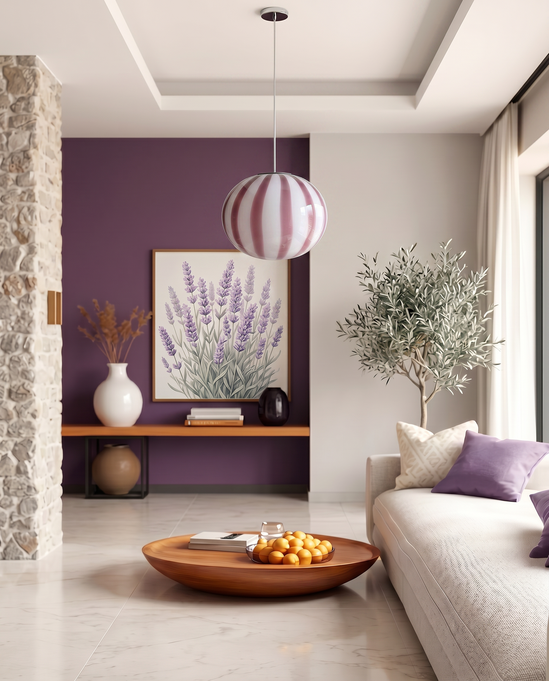 Candy Murano glass oval pendant lamp amethyst D32