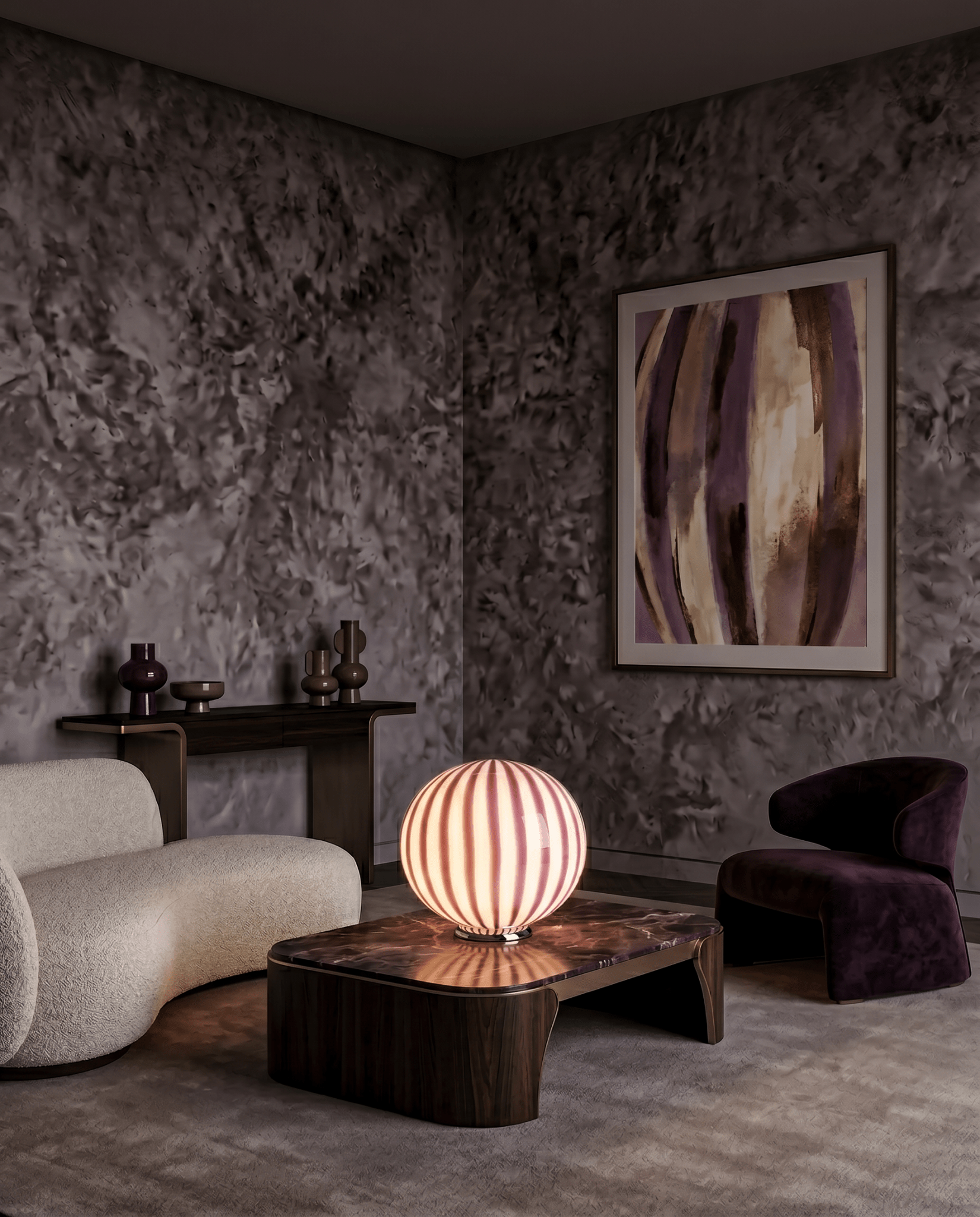 Candy Murano glass oval table lamp amethyst D40