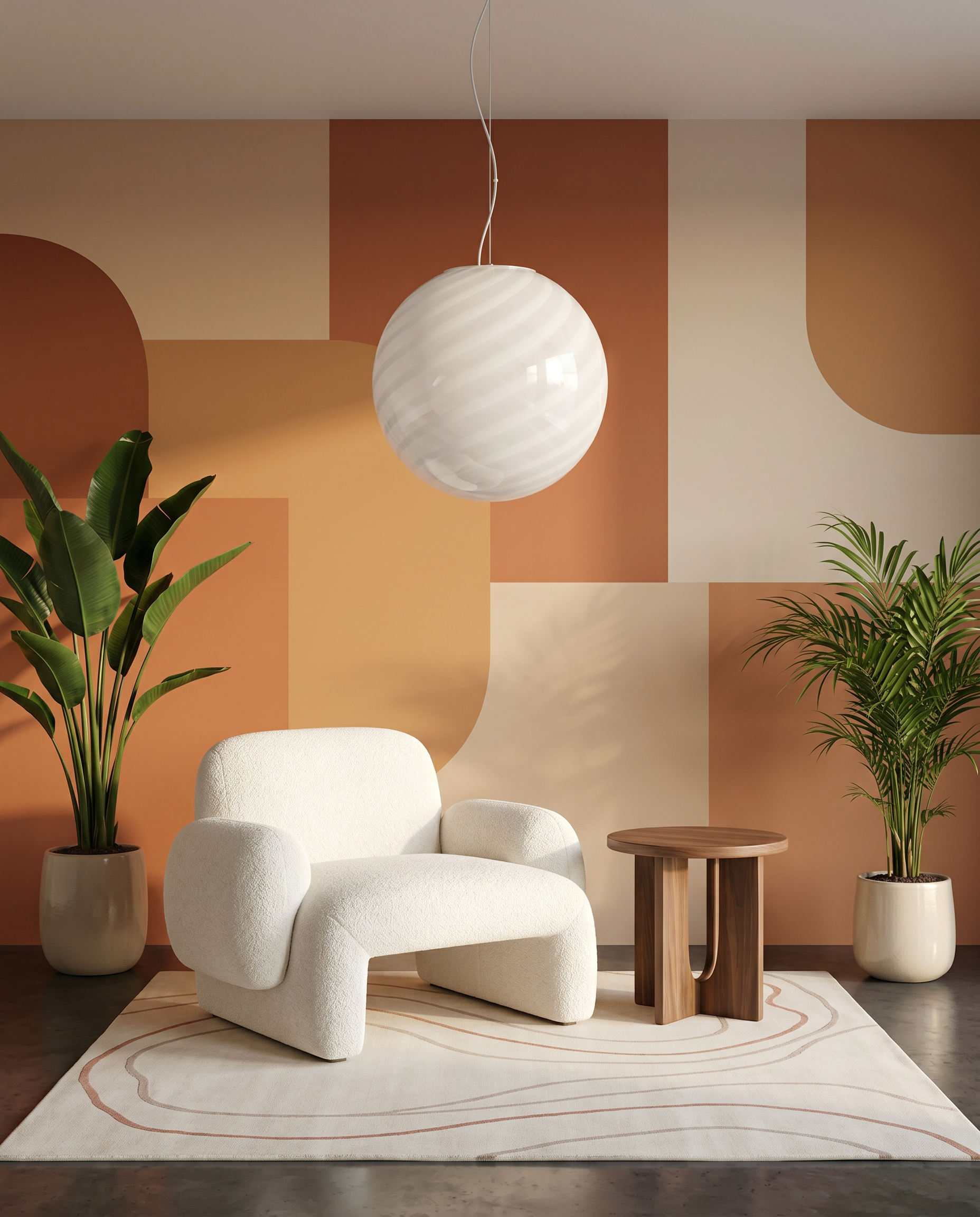 Candy Murano glass sphere pendant lamp white swirl D40